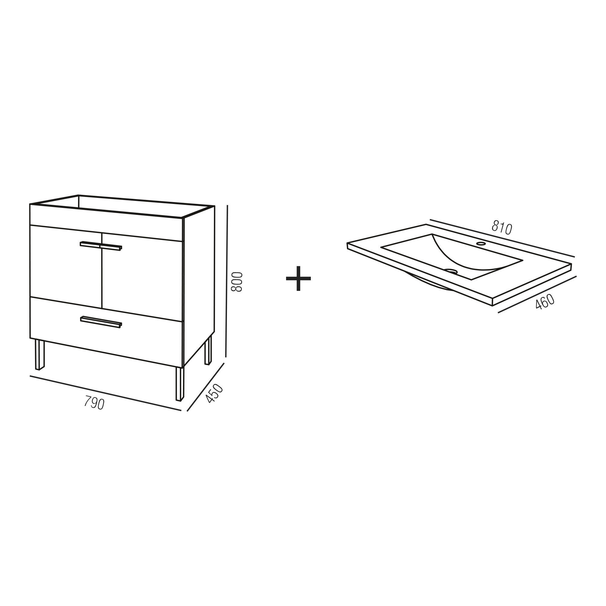 Móvel com lavatório 80x46x81 cm carvalho/preto Arrábida - 5