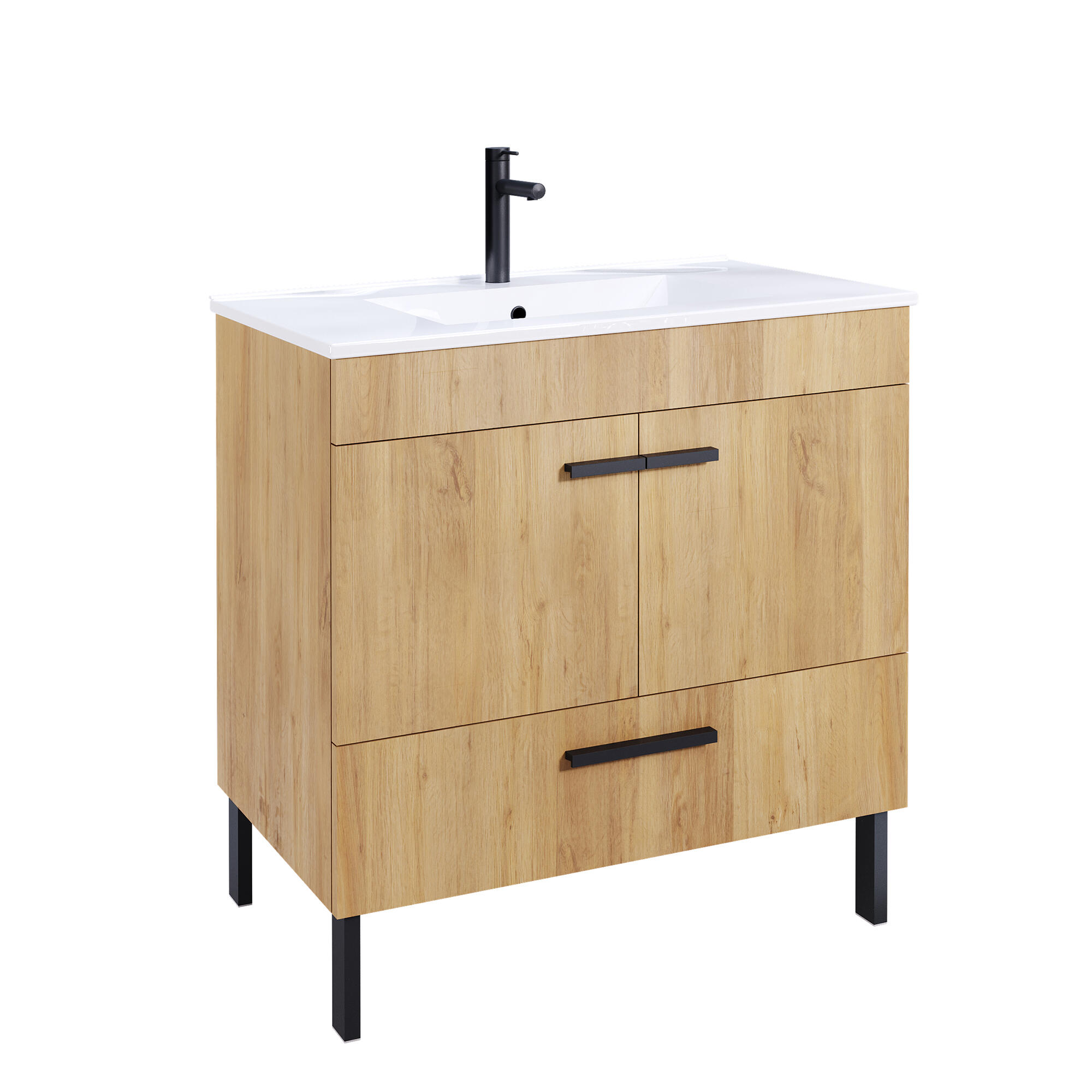 Móvel com lavatório 80x46x81 cm carvalho/preto Arrábida - 3