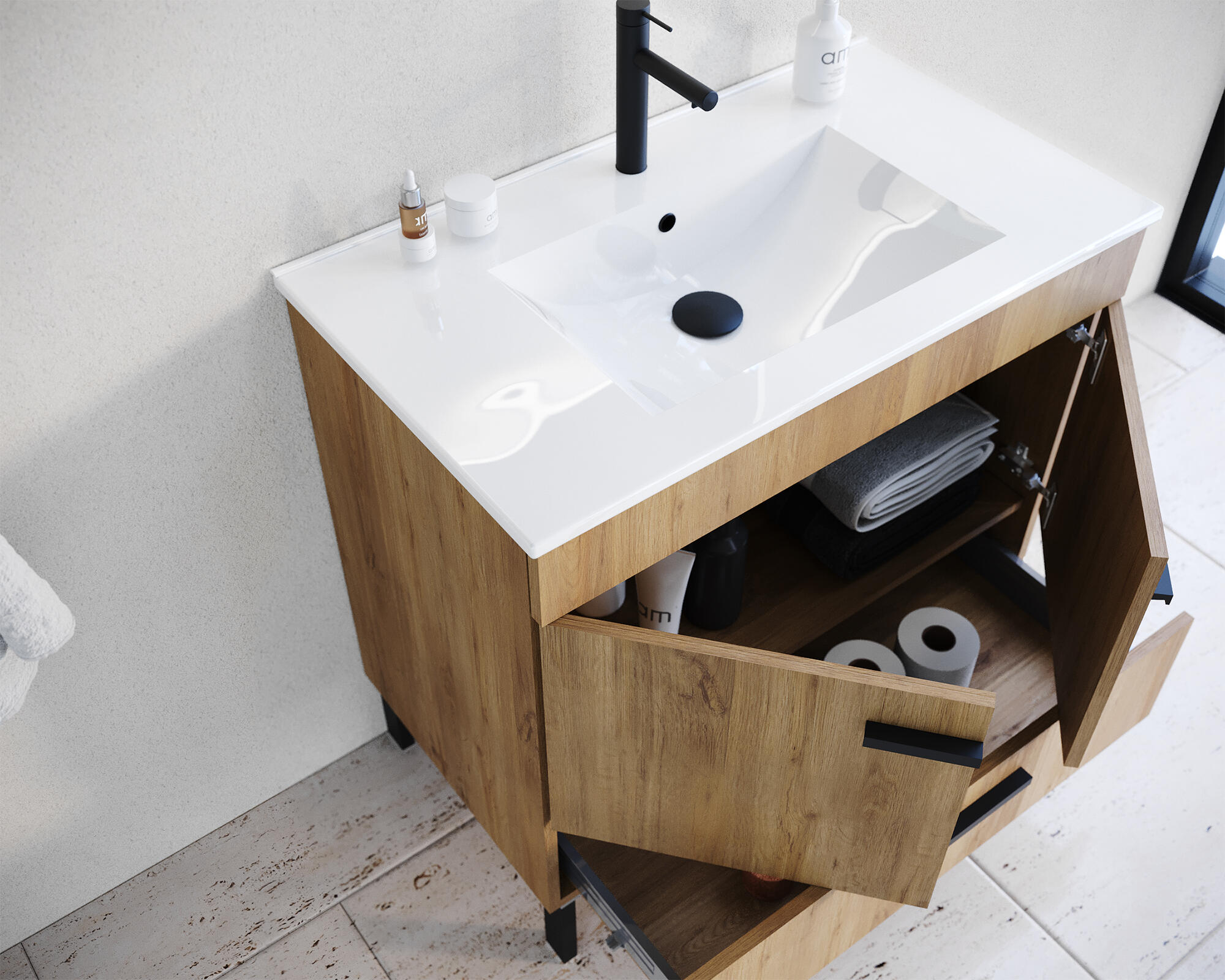 Móvel com lavatório 80x46x81 cm carvalho/preto Arrábida - 2