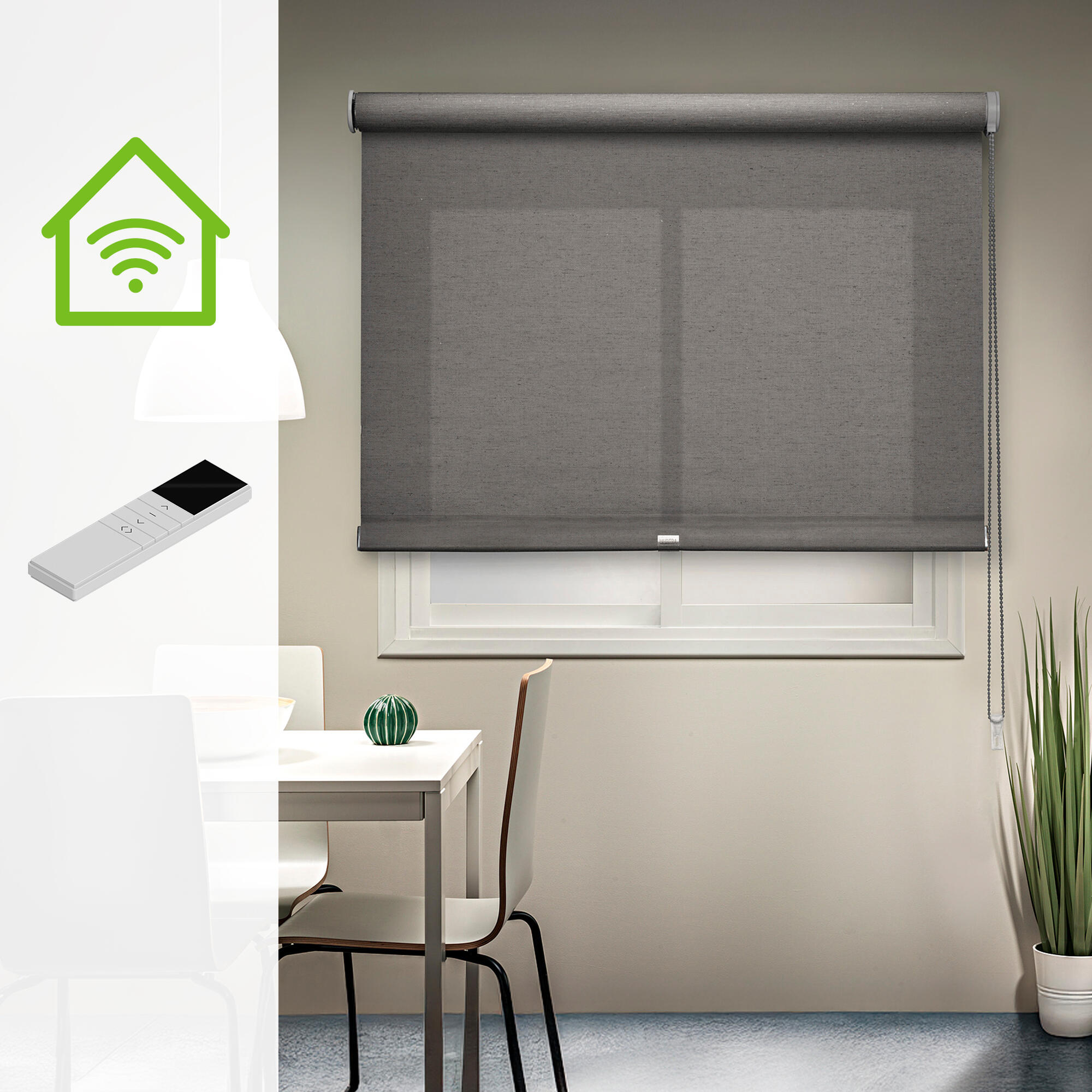 Kit motor + estor enrollable screen 5% térmico con cadena lino gris pvc liso gris oscuro de 180x250cm