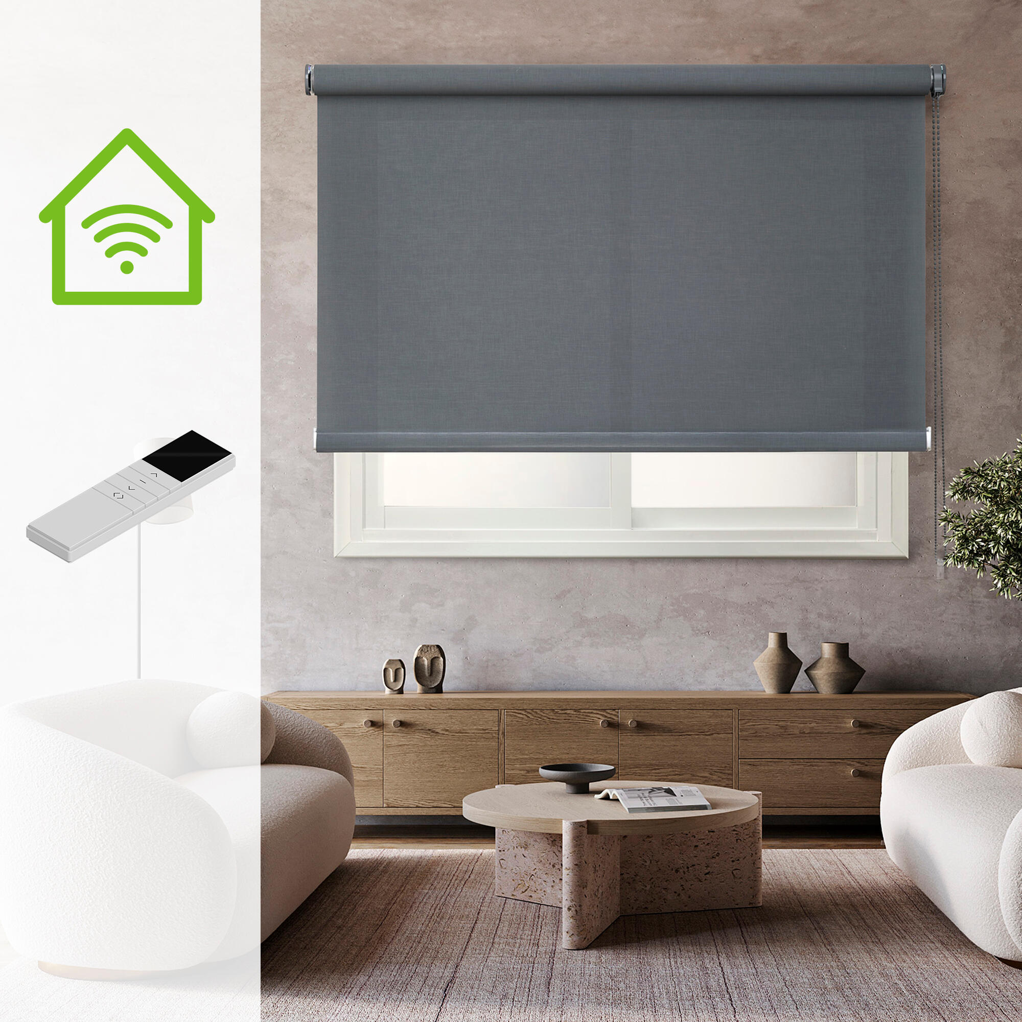 Kit motor + estor enrollable screen 5% térmico con cadena industry pvc liso gris oscuro de 220x250cm
