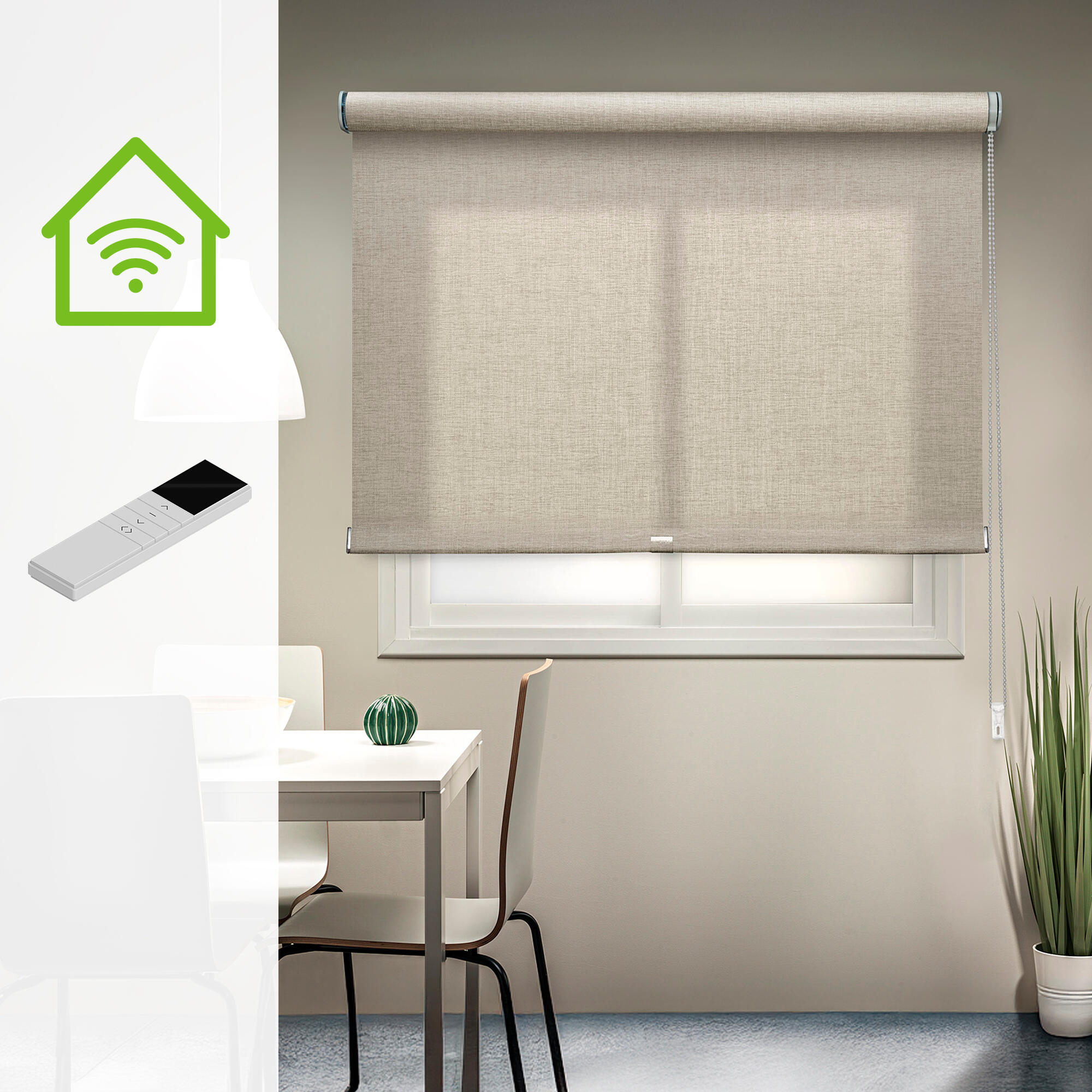 Kit motor + estor enrollable translúcido con cadena berlín poliéster liso beige de 220x250cm