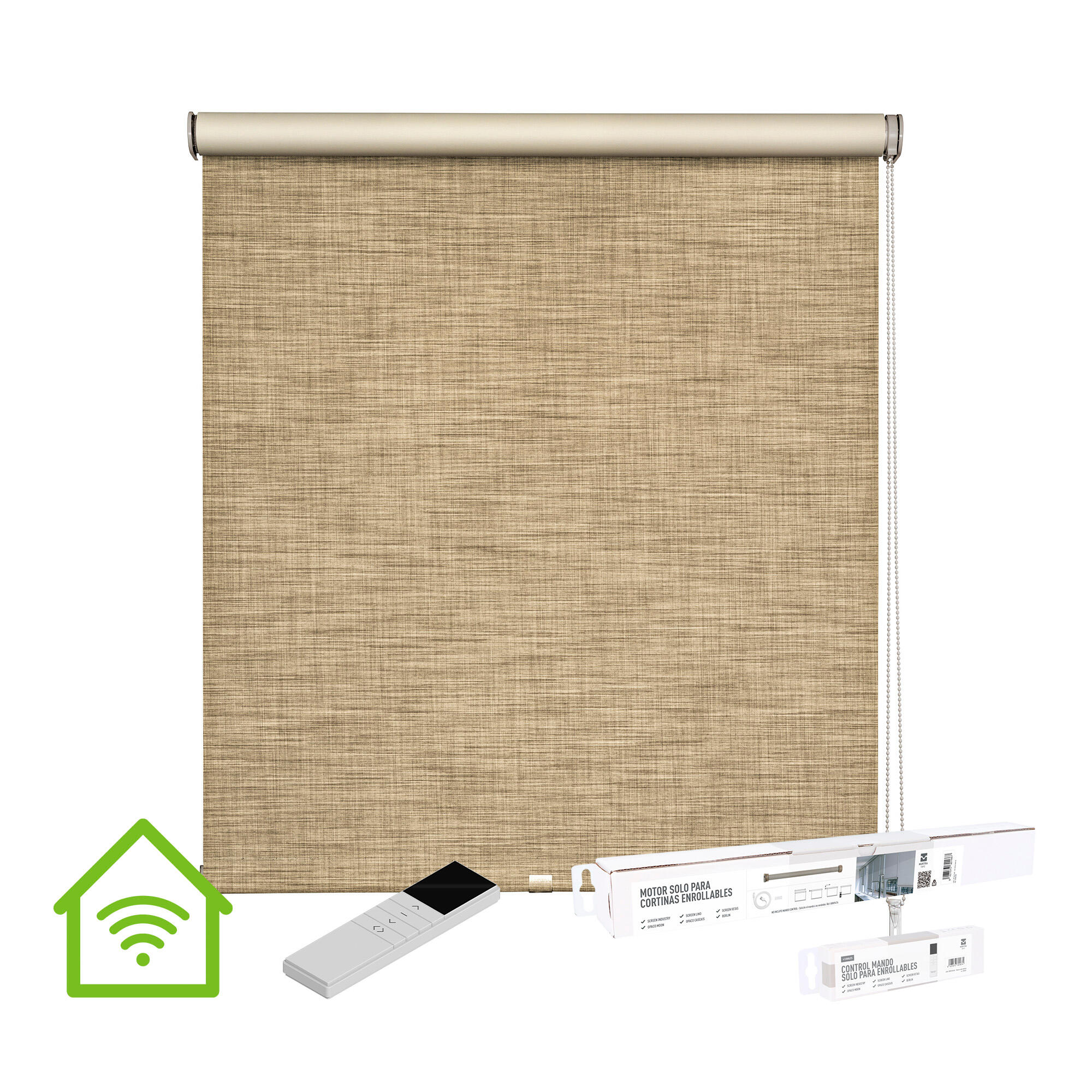 Kit motor + Estor enrollable opaco Moon Gravel beige de 180x250cm ...