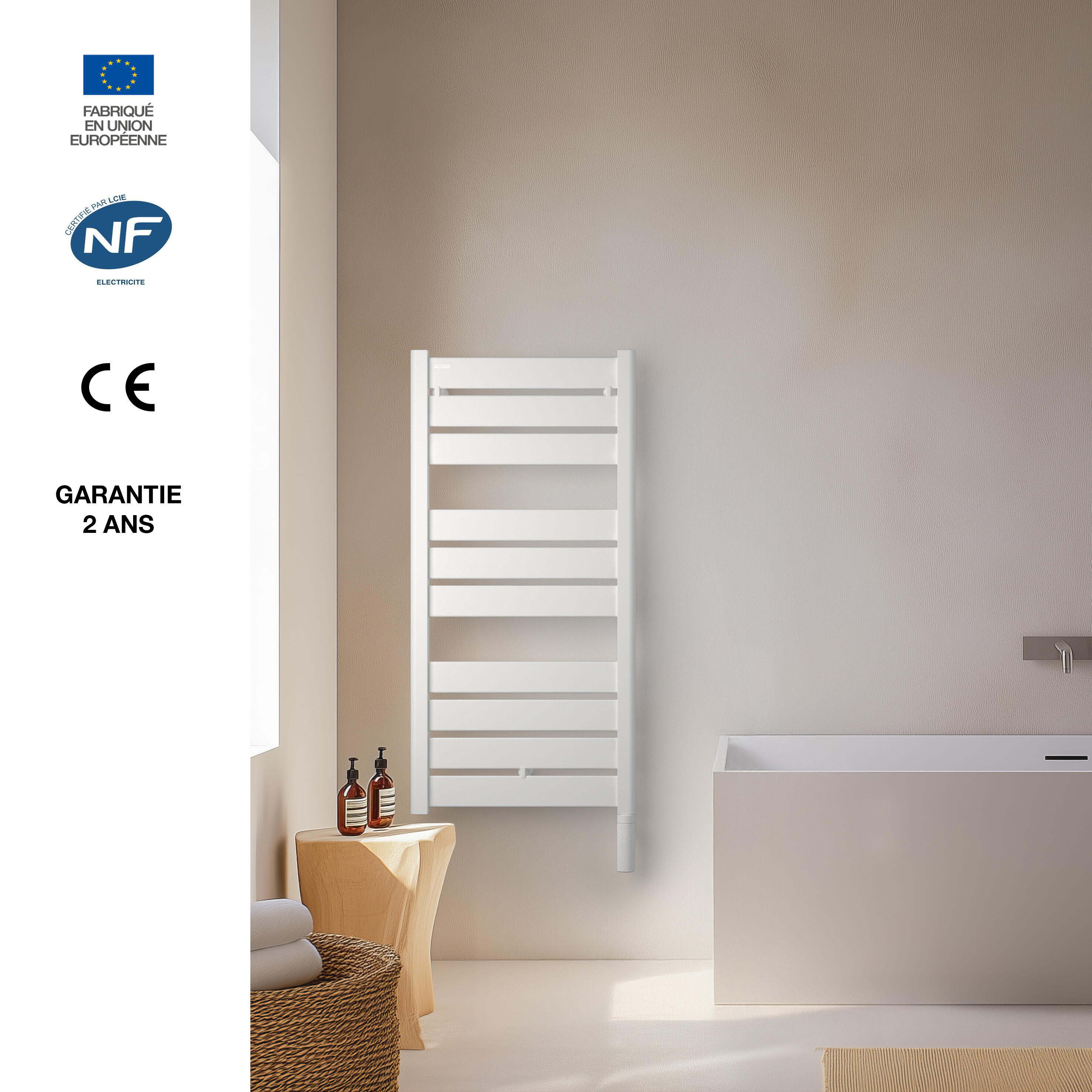 Sèche-serviettes électrique connecté à inertie fluide ACOVA 500W Madras 2 blanc - 6