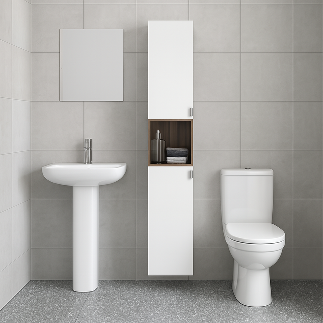 Colonna per mobile bagno Modern SENSEA 2 ante P 30 x L 30 x H 161.6 cm Bianco e noce laccato truciolare
