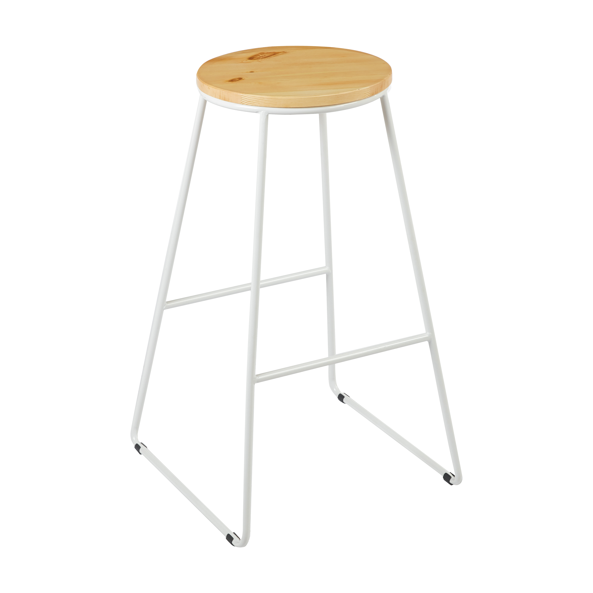 Krzesło barowe 71x42x42 cm podstawa stalowa w kolorze białym siedzisko drewniane