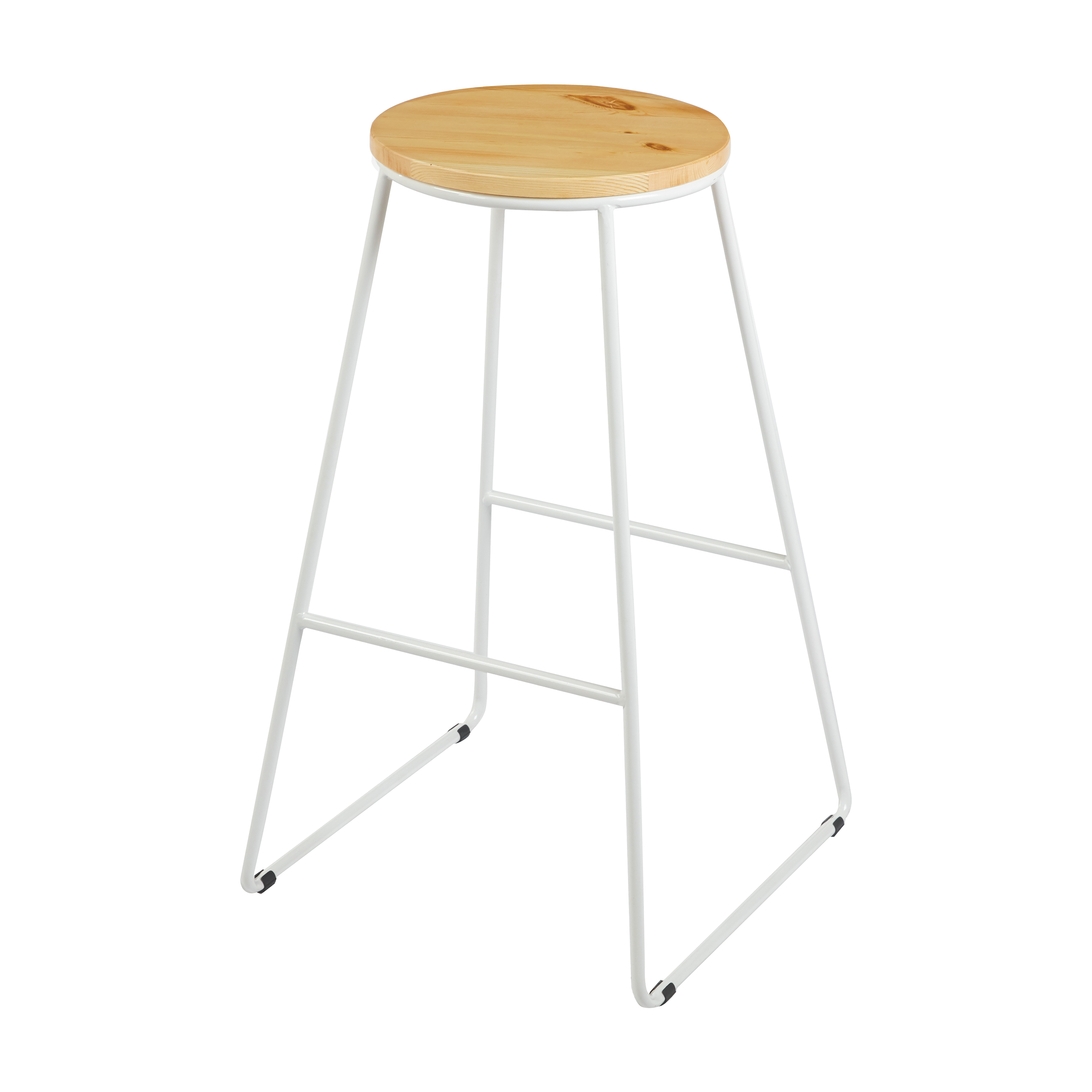 Krzesło barowe 71x42x42 cm podstawa stalowa w kolorze białym siedzisko drewniane - 2
