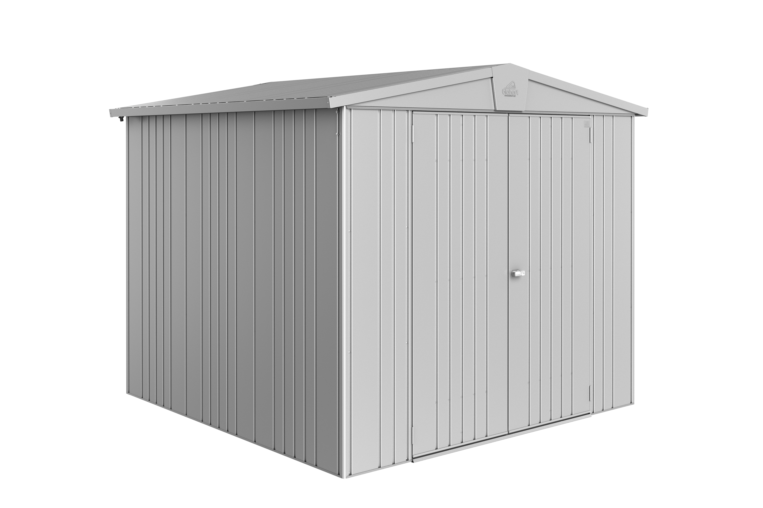 Domek narzędziowy metalowy Europa 4 podwójne drzwi 244x156x203 cm srebrny Biohort