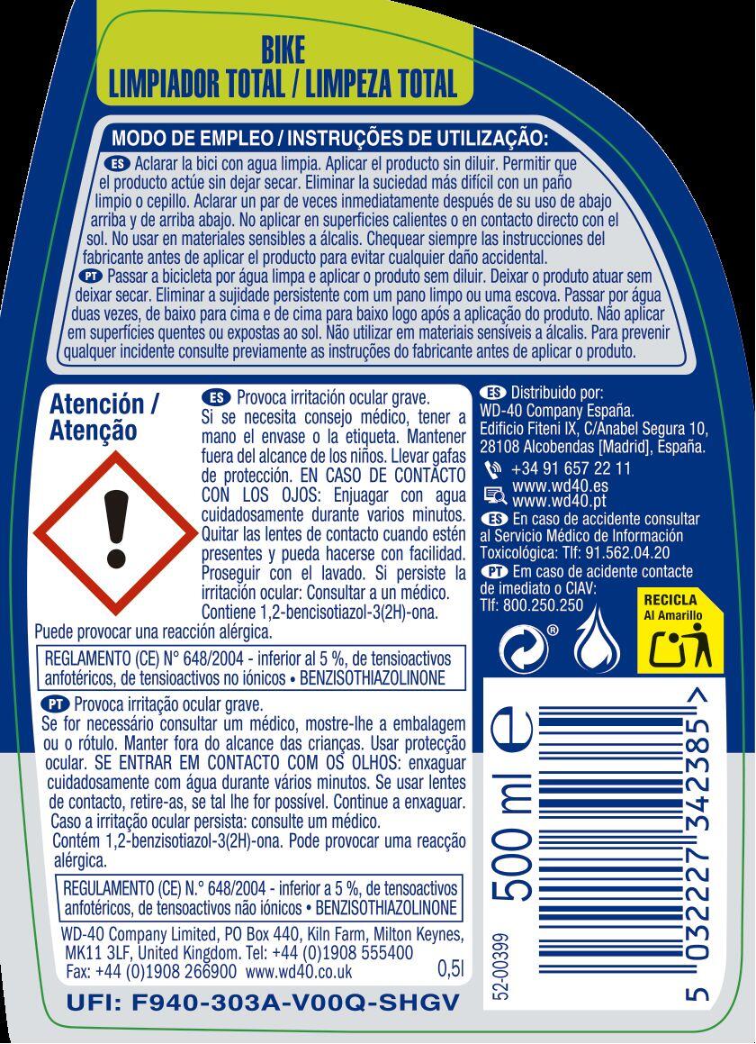 Spray de limpeza WD-40 SPECIALIST LIMPEZA TOTAL BICLETA 500ML - 5