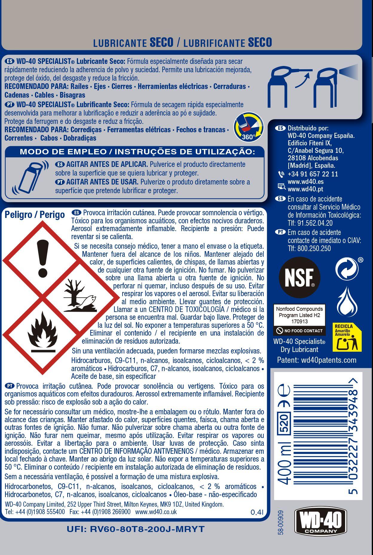 Lubrificante seco 400 ml WD-40 Specialist - 9