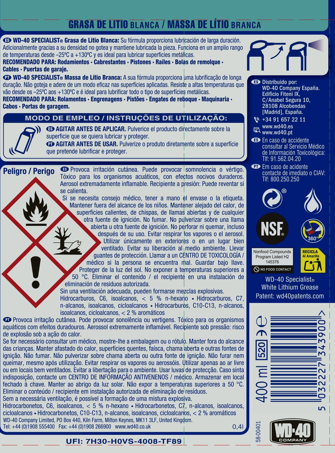 Massa de lítio branco em spray 400 ml WD-40 Specialist - 7