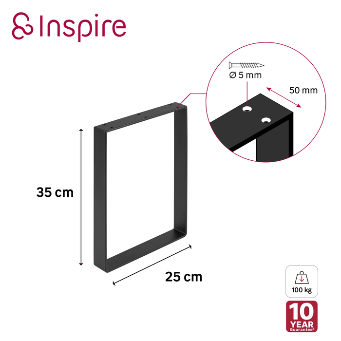 pé de móvel retângular aço preto mate 35 cm Inspire