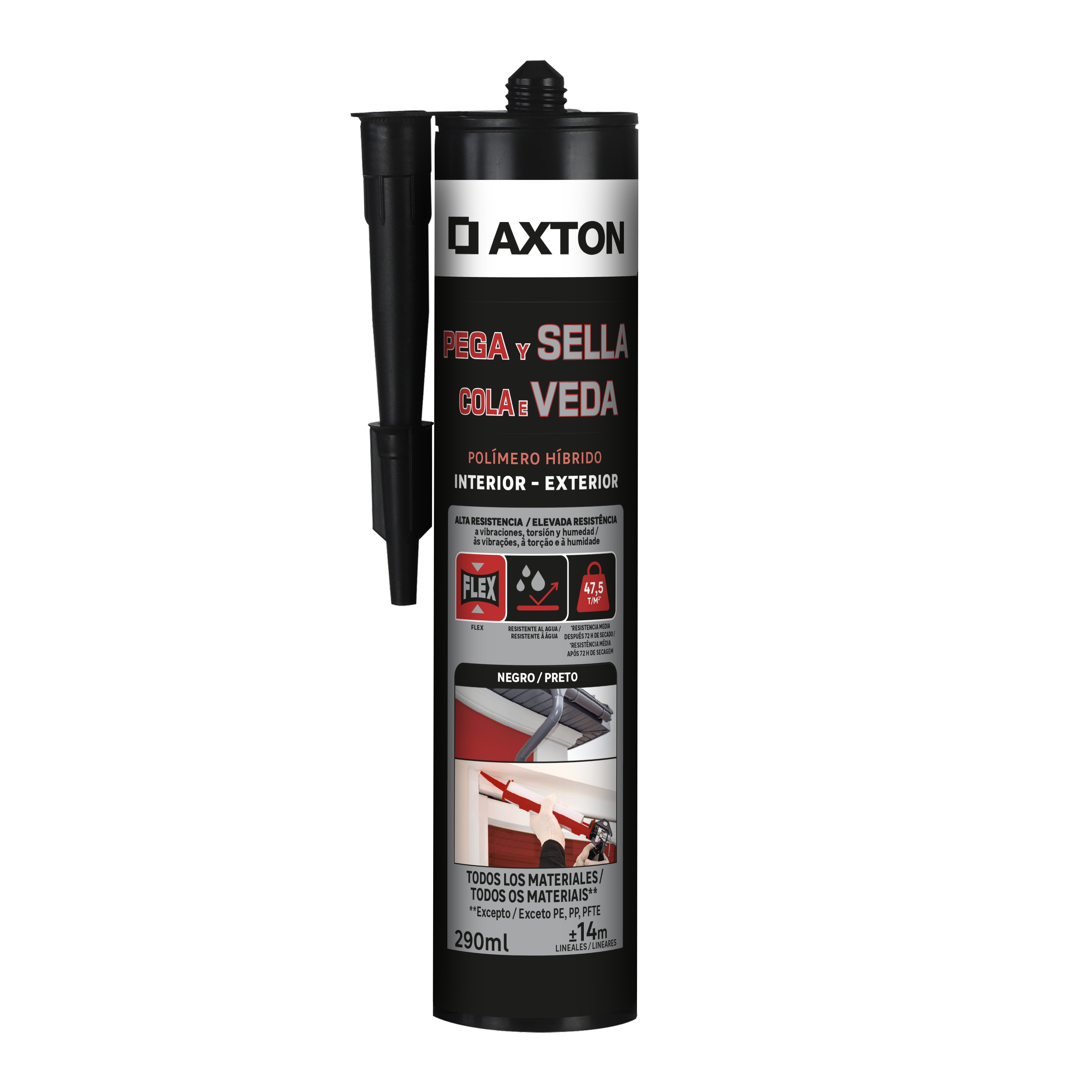 Adhesivo de montaje AXTON polímero Fix & Joint 290 ml negro para MDF, mármol, placa de yeso, hormigón, aplicación con pistola. Para fijar un material a una superficie. - 2
