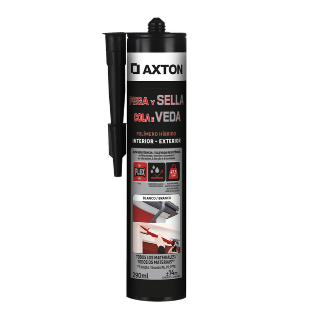 Adhesivo de montaje exterior AXTON polímero Fix & Joint 290 ml blanco para placa de yeso, aplicación con pistola, resiste al calor. Para fijar un material a una superficie.