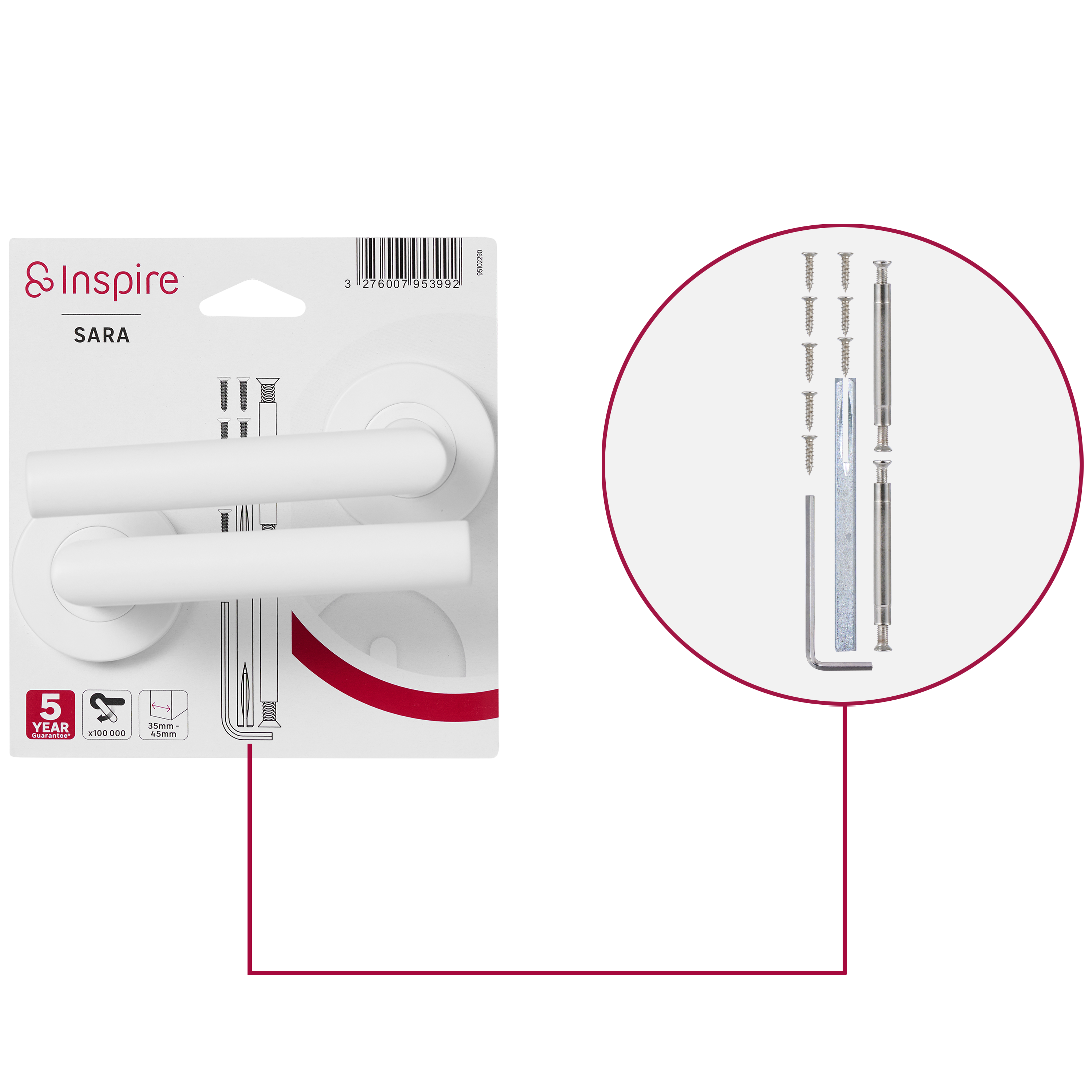 2 poignées sur rosace INSPIRE Sara blanc, acier inoxydable A5 - 5