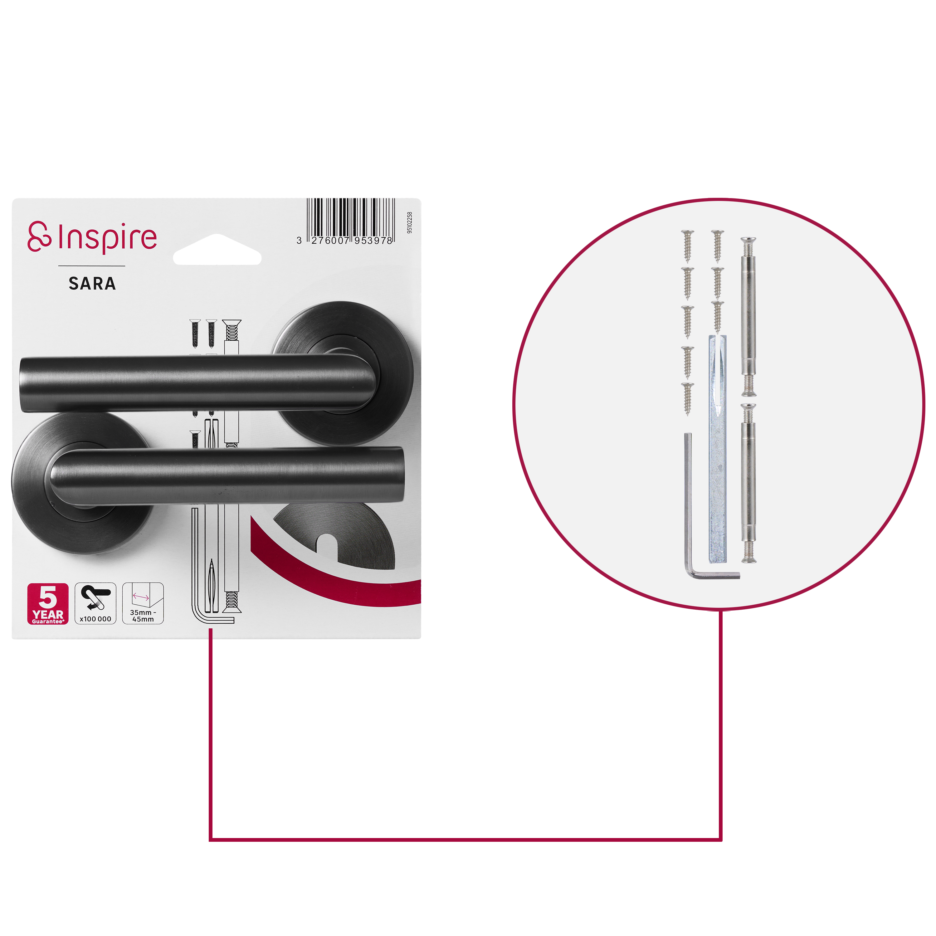2 poignées sur rosace INSPIRE Sara titane brossé, acier inoxydable B5 - 4