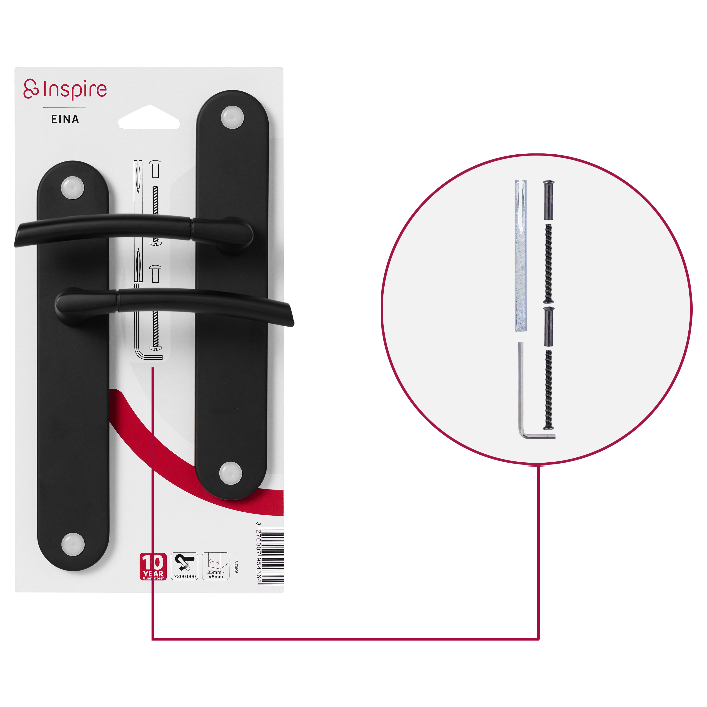 2 poignées sur plaque sans trou Eina aluminium noir mat, entraxe 195 mm - 5