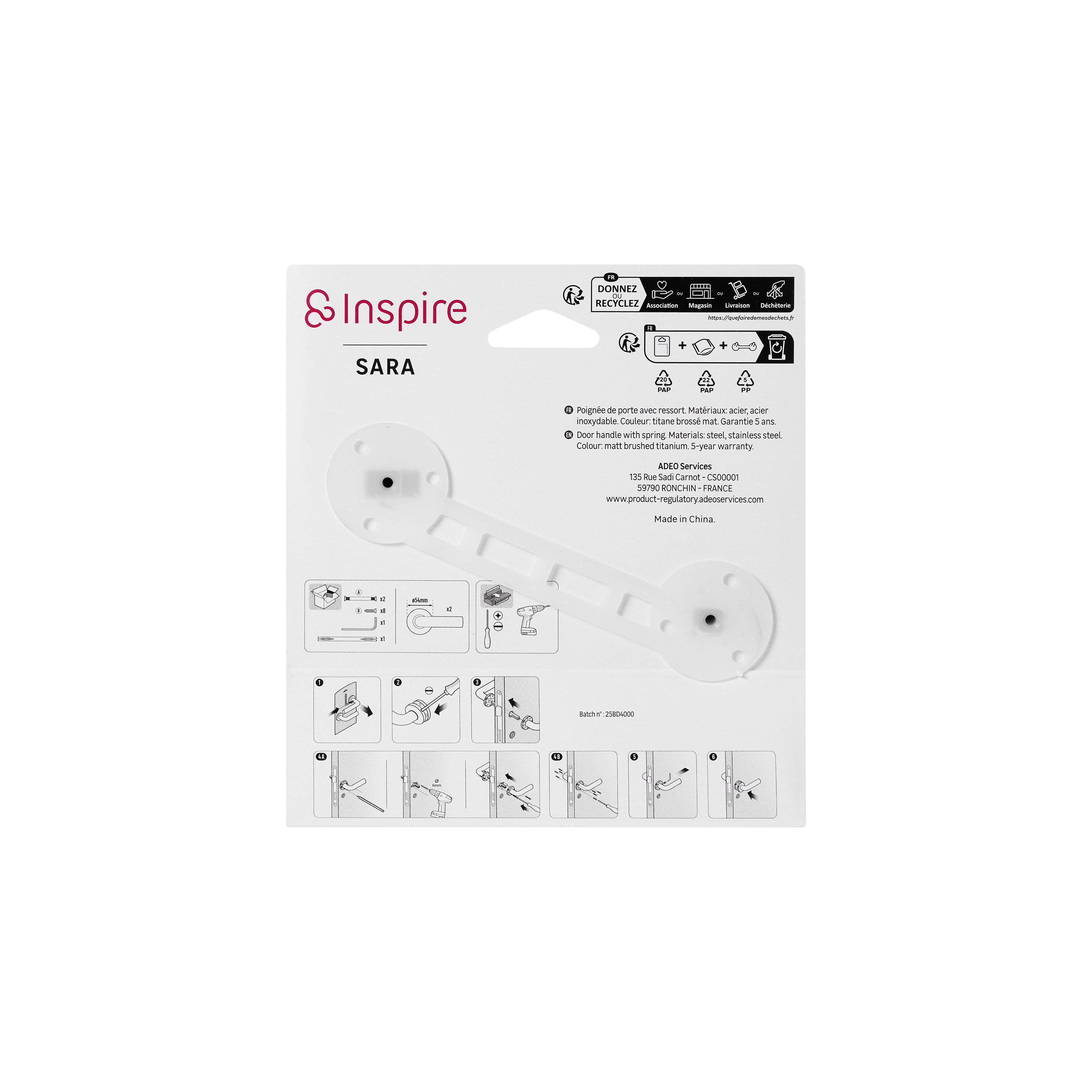 2 poignées sur rosace INSPIRE Sara titane brossé, acier inoxydable B5 - 7