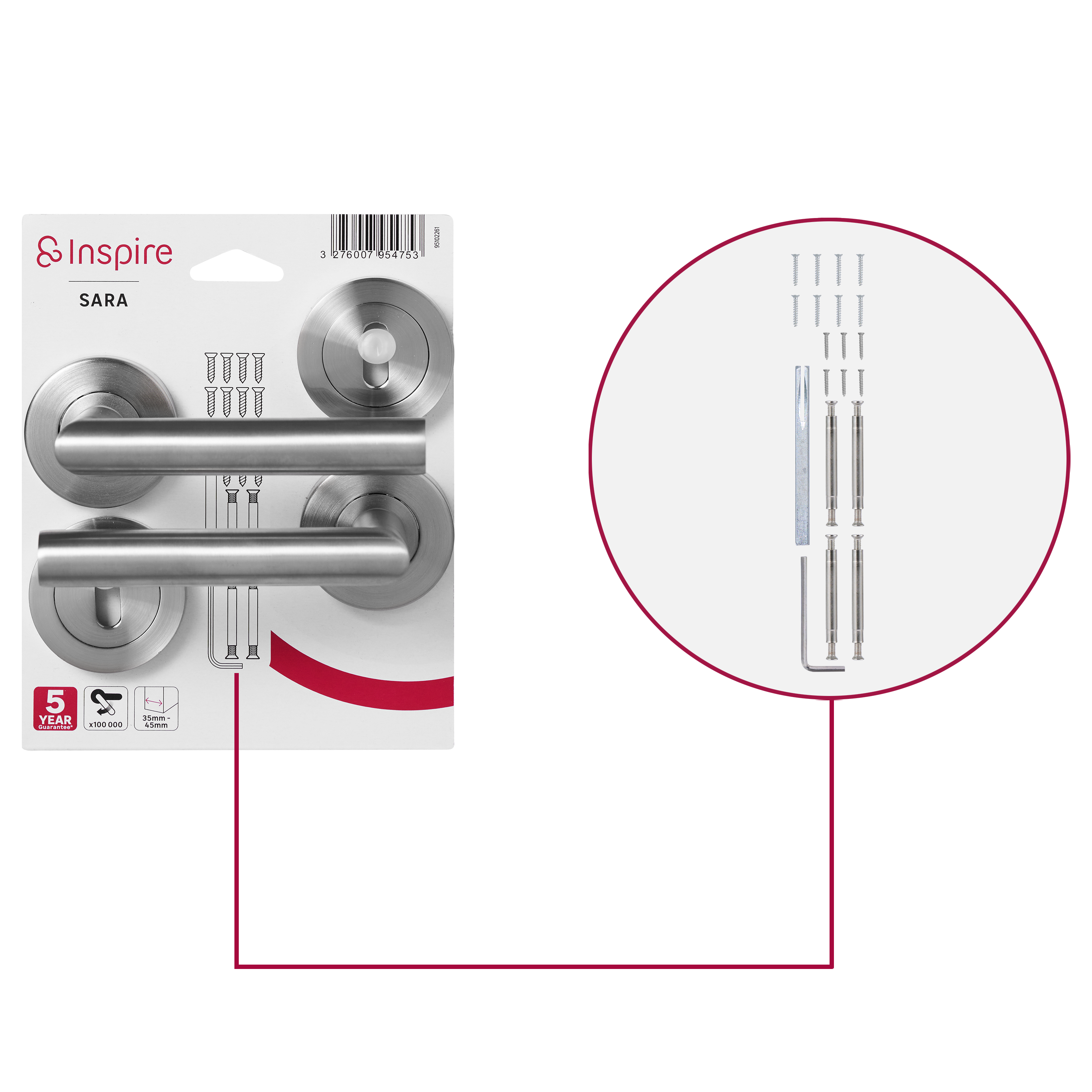 Puxador de porta com entrada de chave aço inoxidável escovado brilhante Inspire Sara - 6