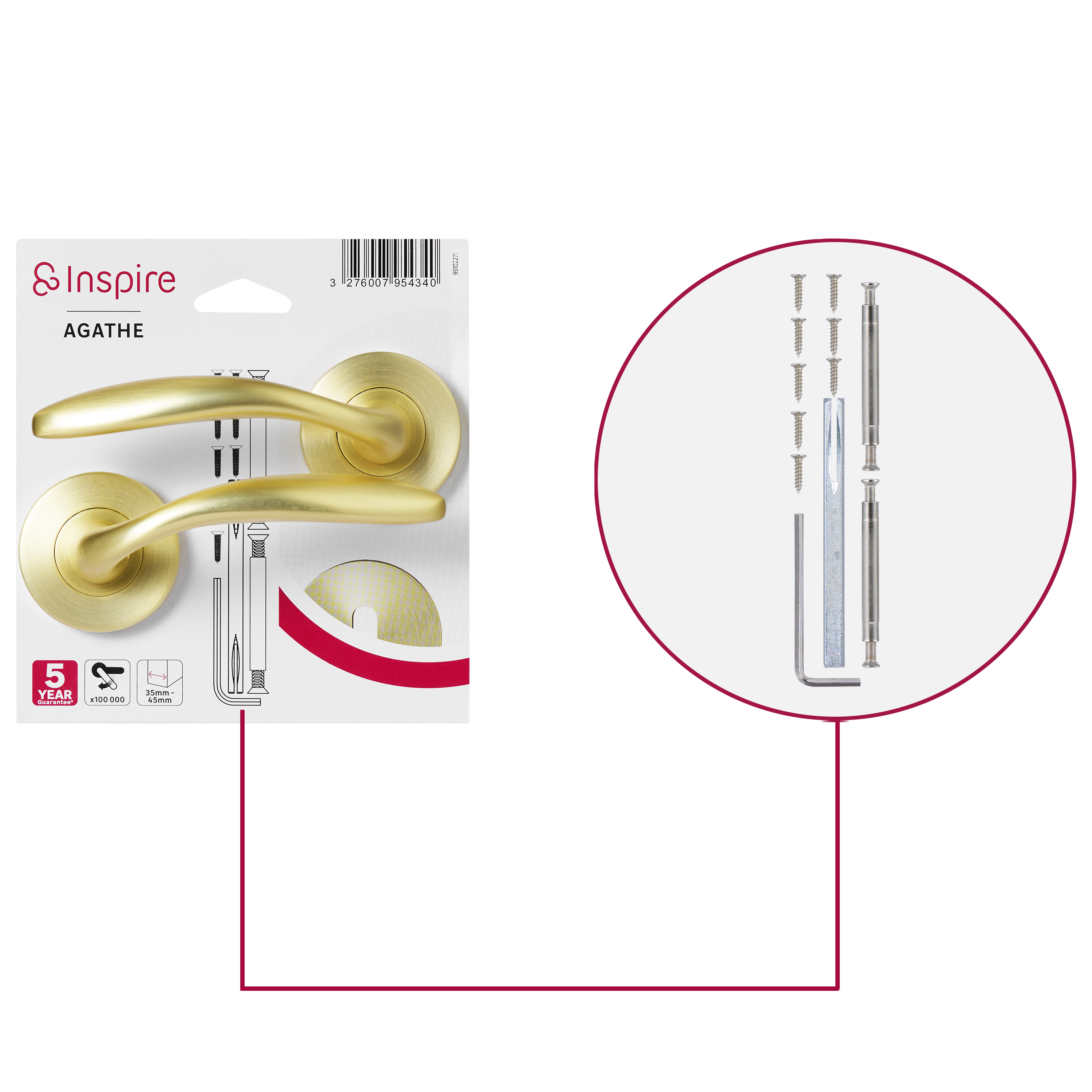 2 poignées sur rosace INSPIRE Agathe laiton brossé A3 - 5