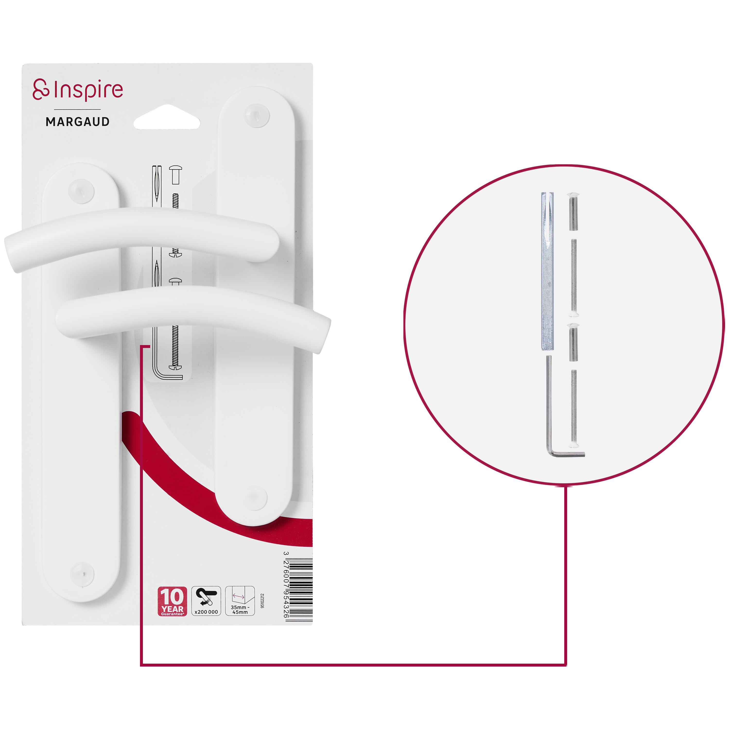 2 poignées sur plaque sans trou Margaud acier inoxydable blanc mat entraxe 195mm - 4