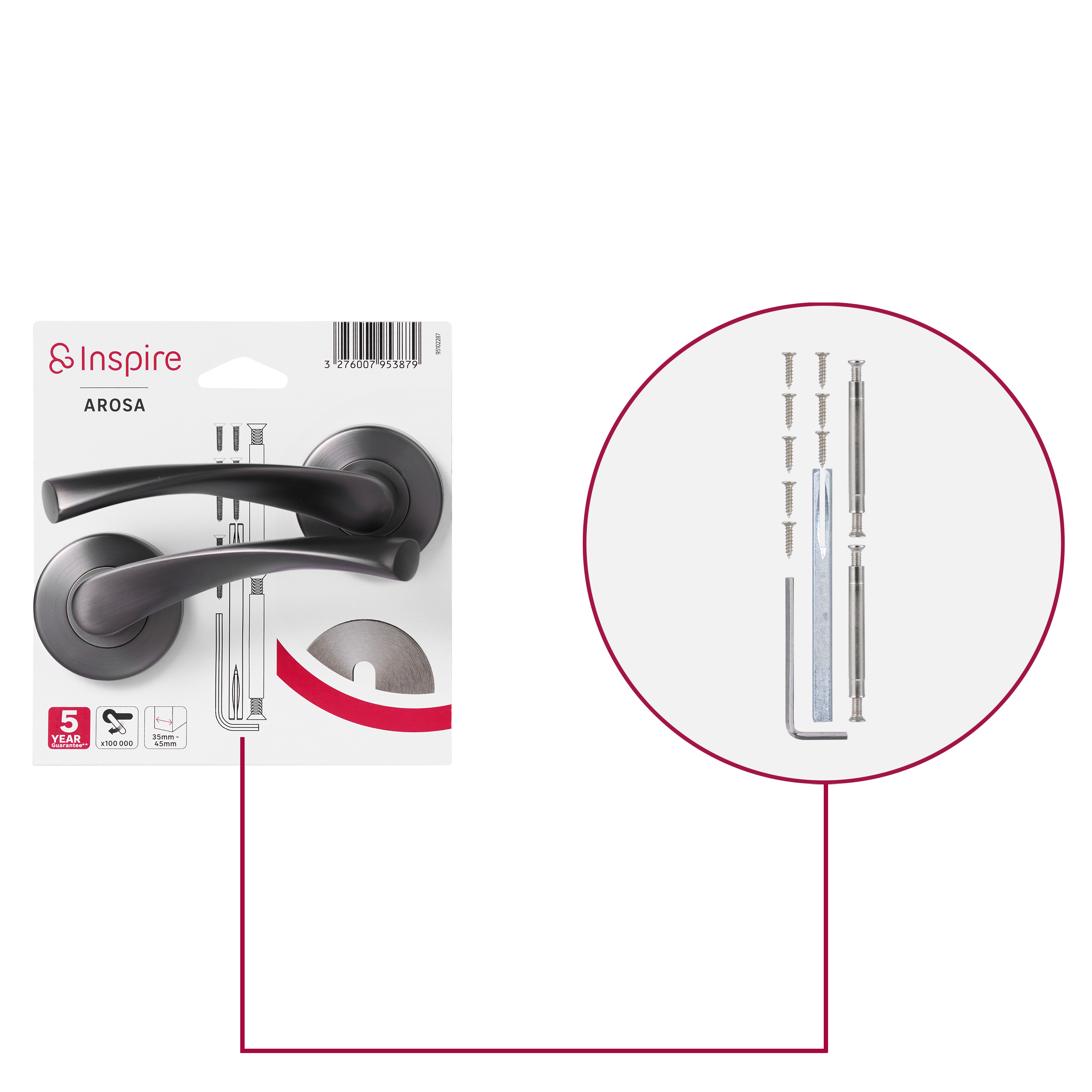 2 poignées sur rosace INSPIRE Arosa titane brossé B5 - 5