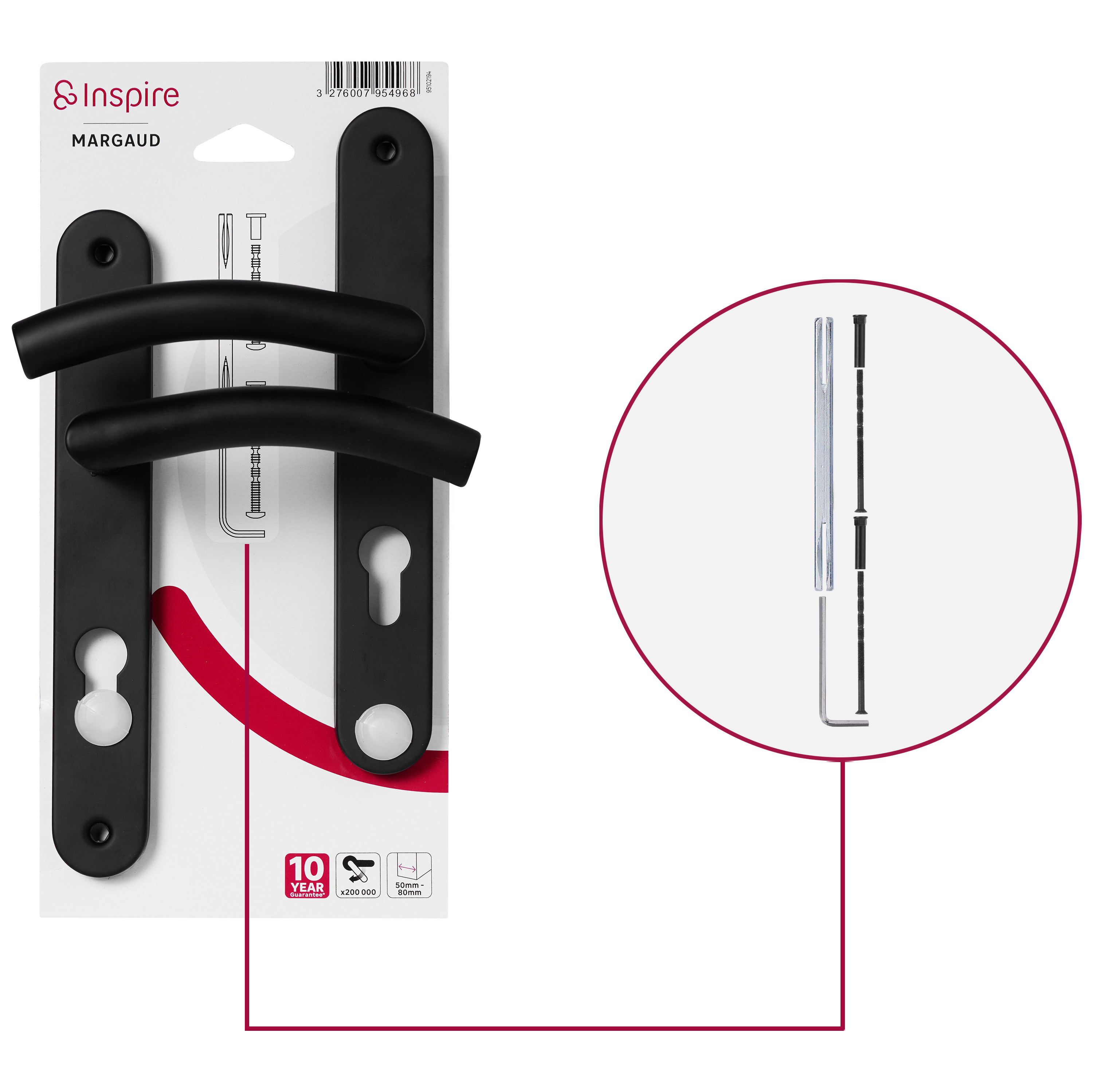 2 poignées sur plaque à cylindre Margaud acier noir mat, entraxe 195 mm - 4