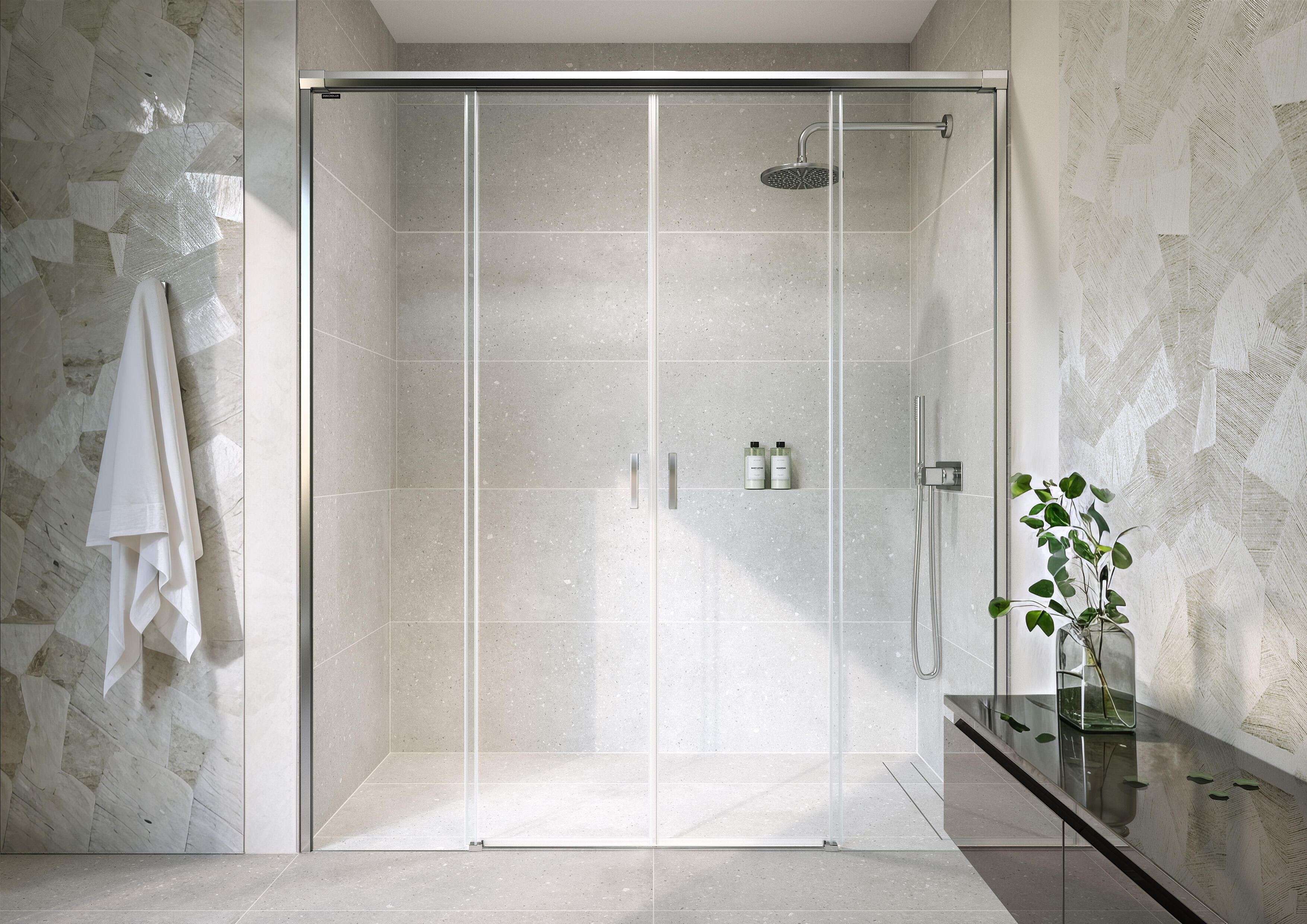 Mampara de ducha frontal corredera transparente prisma perfil plata (165-170)x200 cm