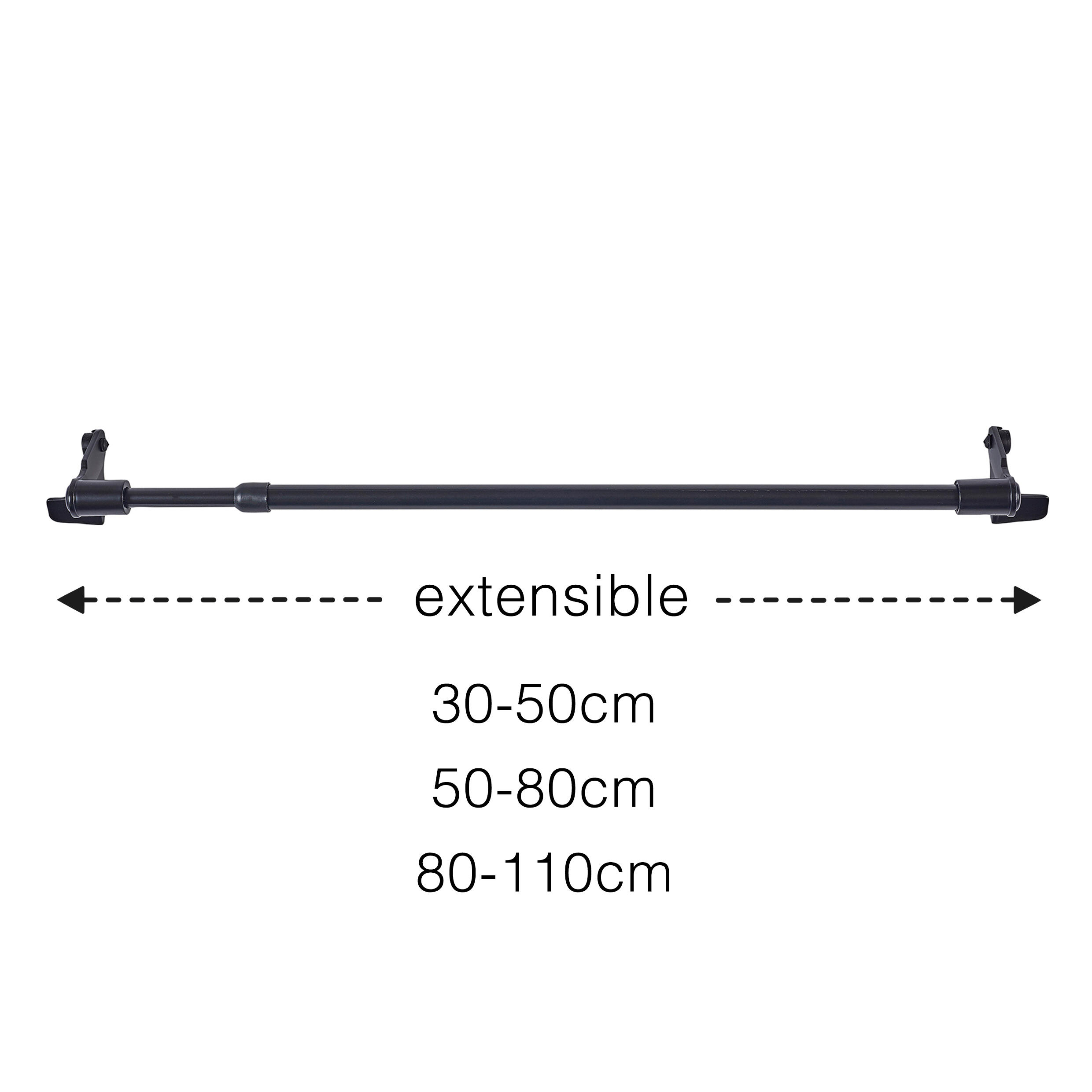Kit 1 portavisillos hierro negro satinado a ventana, puerta A presión TAPÓN diámetro 9 mm extensible 30-50 cm - 3