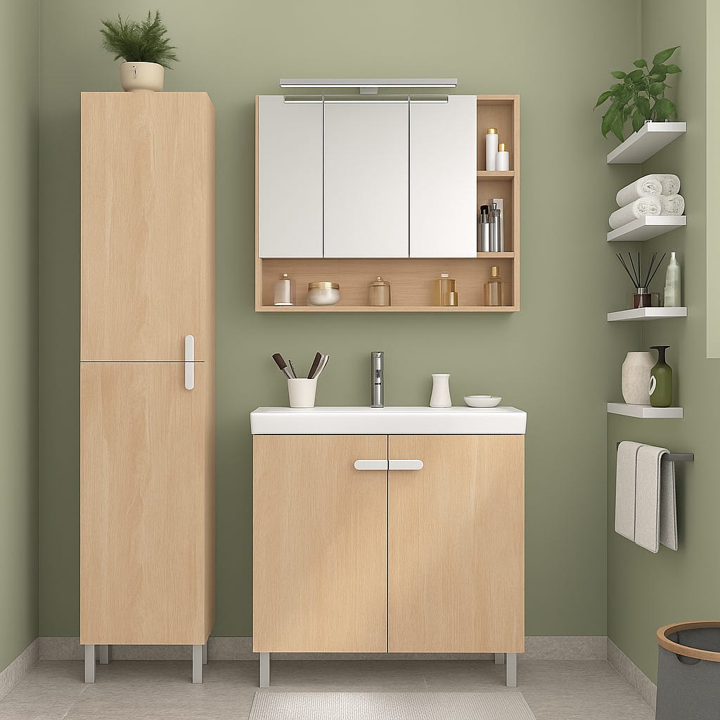 Trendteam Smart Living Mobile Sottolavabo Su Ruote PureBliss - 80x64x42 Cm - Rovere Evoke Con Scanalature Nere - Design Acustico