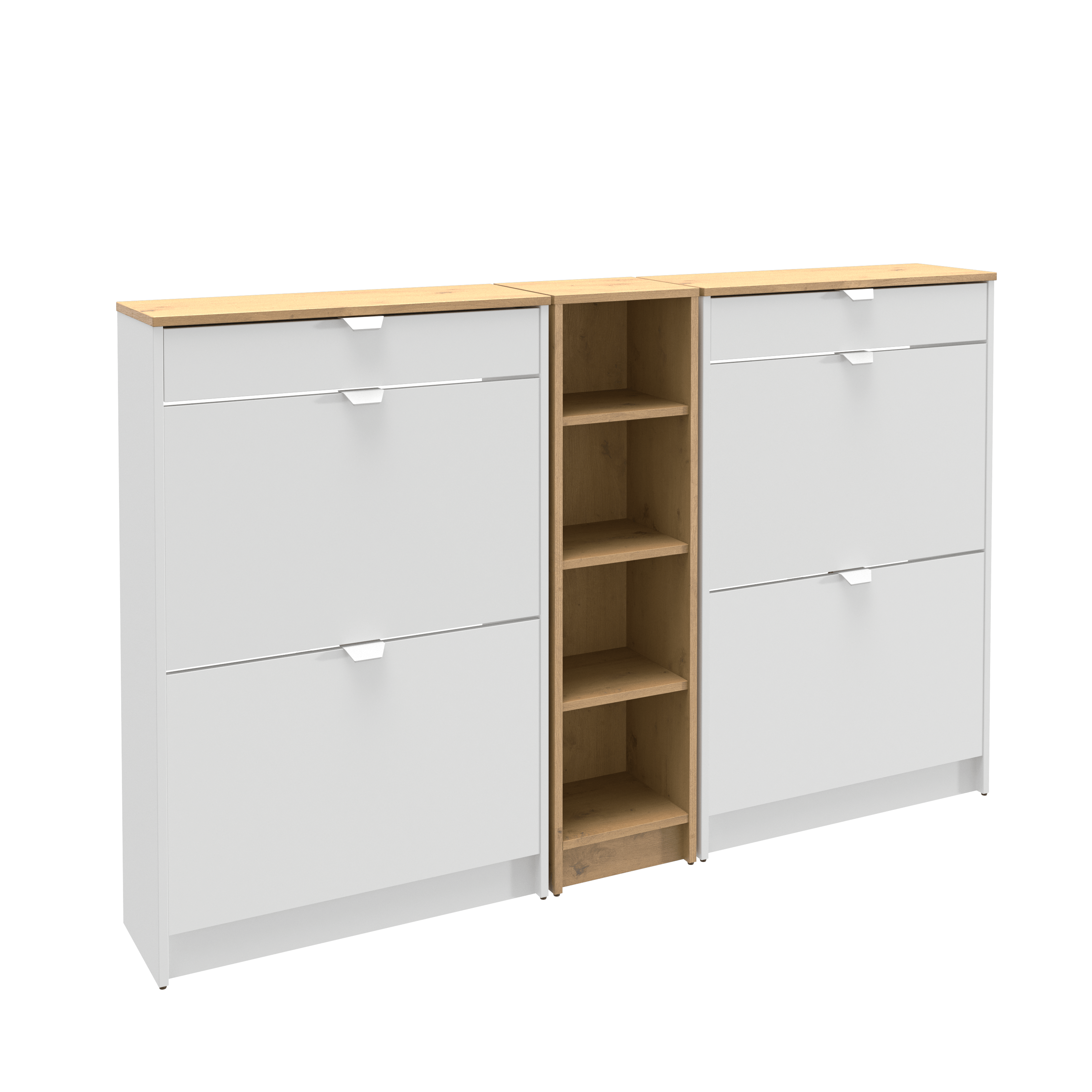 Zapatero Braila con 2 compartimentos para 8 pares en melamina color blanco y marrón 70x107x25 cm - 12