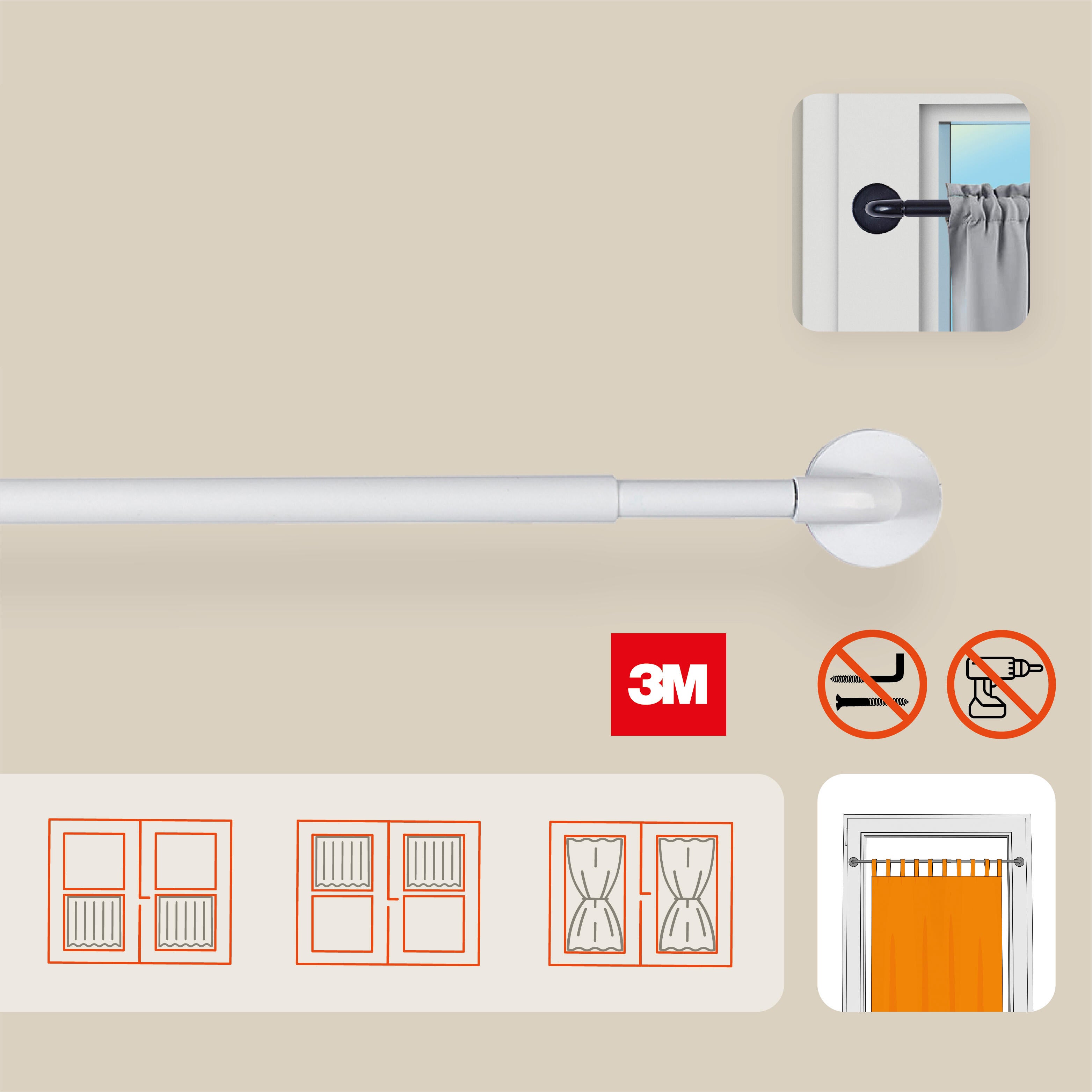 Kit 1 portavisillos hierro blanco satinado sin perforación a ventana, puerta INDUSTRIAL INSPIRE diámetro 10 mm extensible 40-70 cm - 4