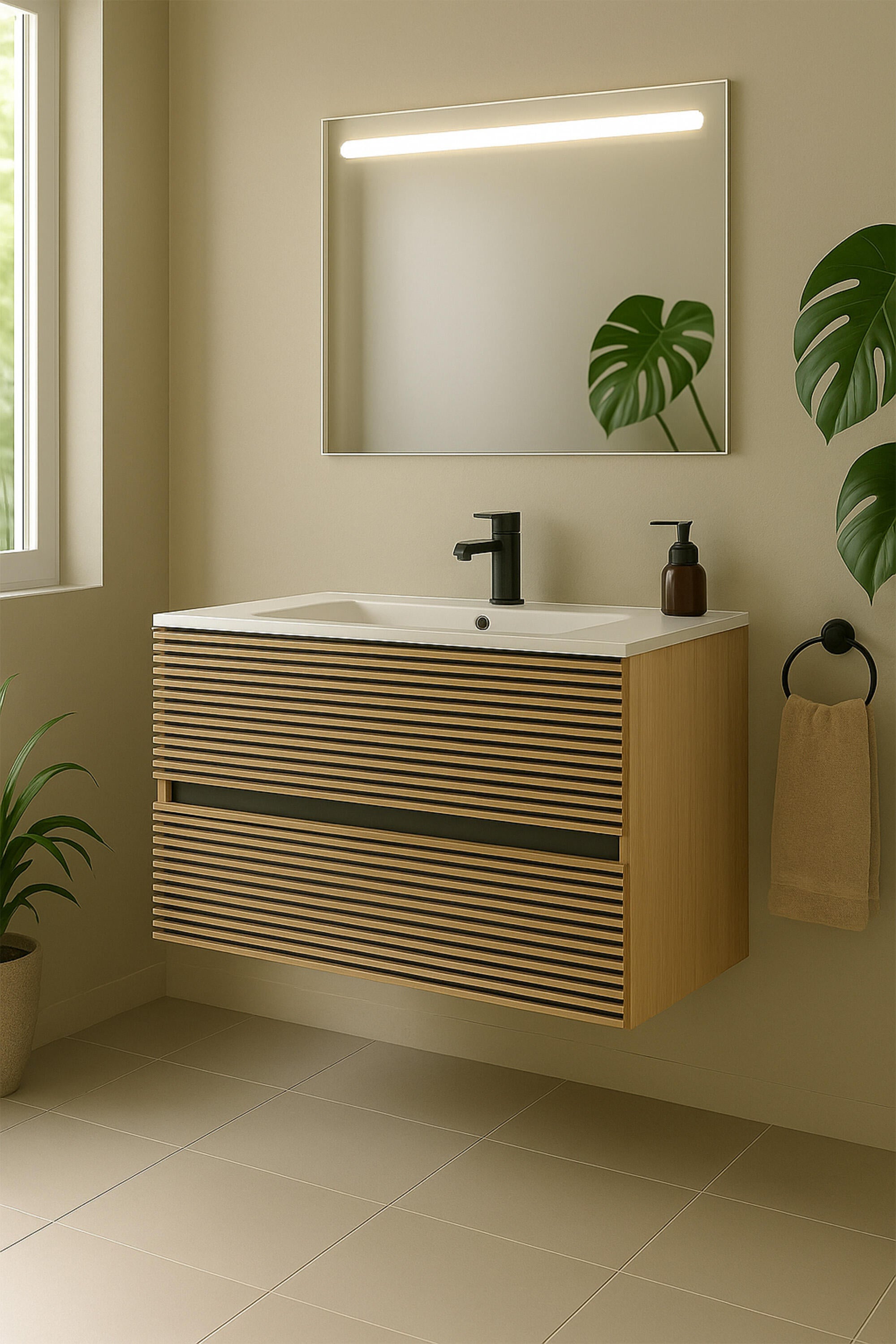 CONJUNTO MUEBLE DE BAÑO NOVA GEO ALISTONADO 80 CM 2CAJONES  ROBLE CLARO - 4