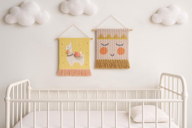 Kakemono decoración mural Infantil rectangular de 30 x 50 cm. Madera Wallhang Llama amarillo