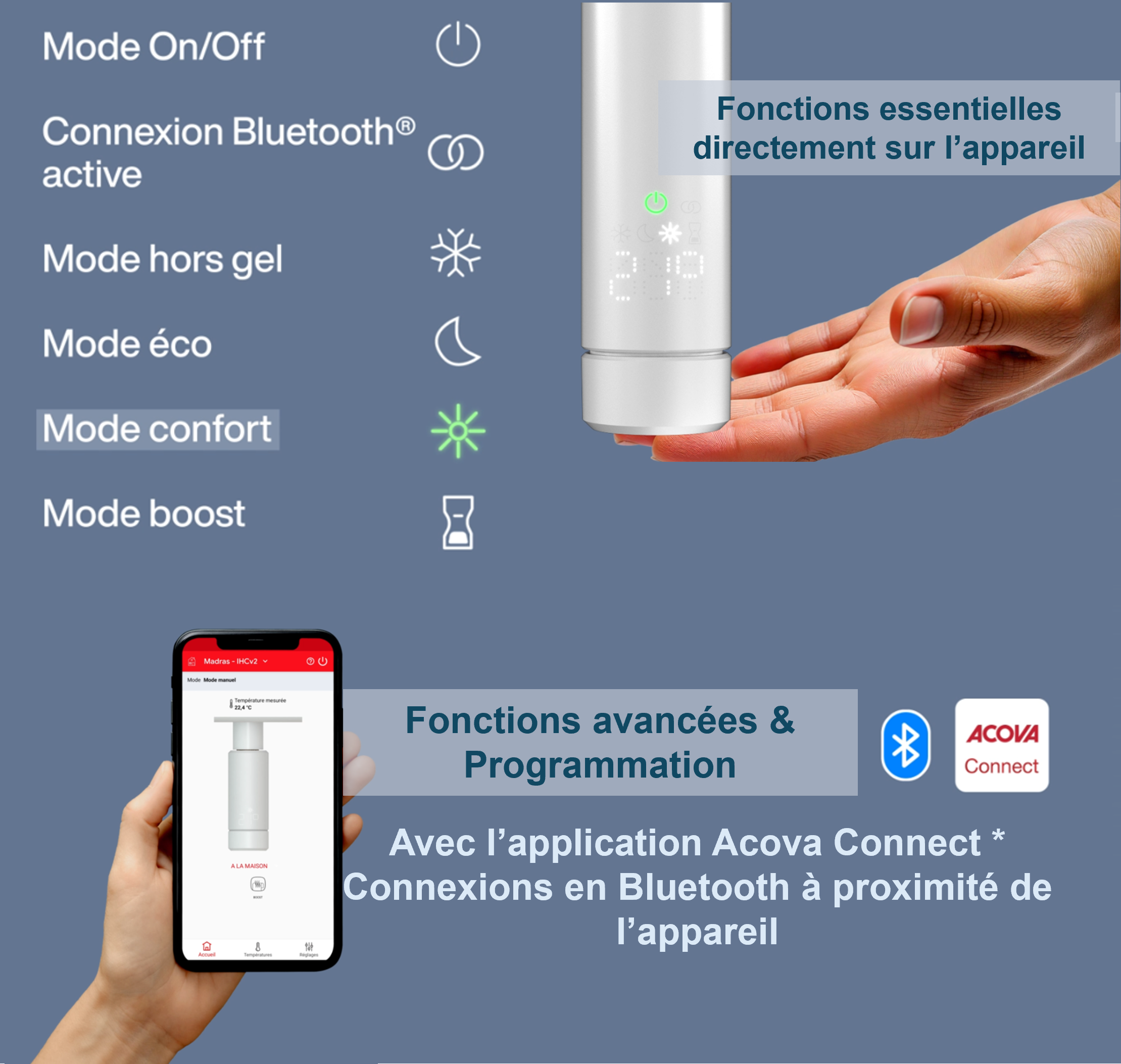 Sèche-serviettes électrique connecté à inertie fluide ACOVA 500W Angora 2 blanc - 4