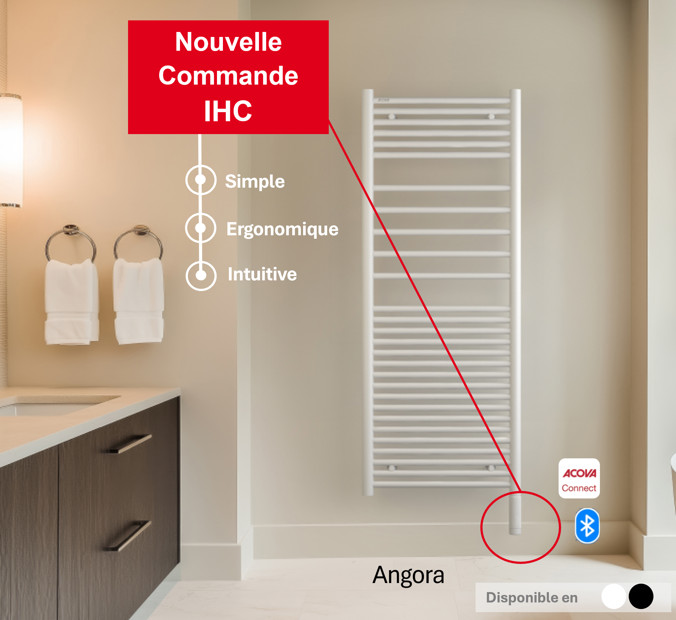 Sèche-serviettes électrique connecté à inertie fluide ACOVA 500W Angora 2 blanc - 3