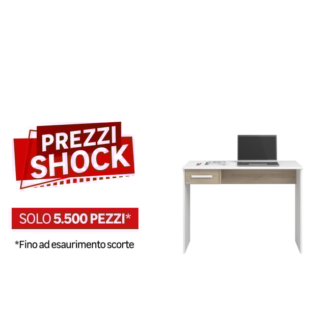 Scrivania Milo  L 100.8 x H 73.5 x P 50 cm bianco e rovere