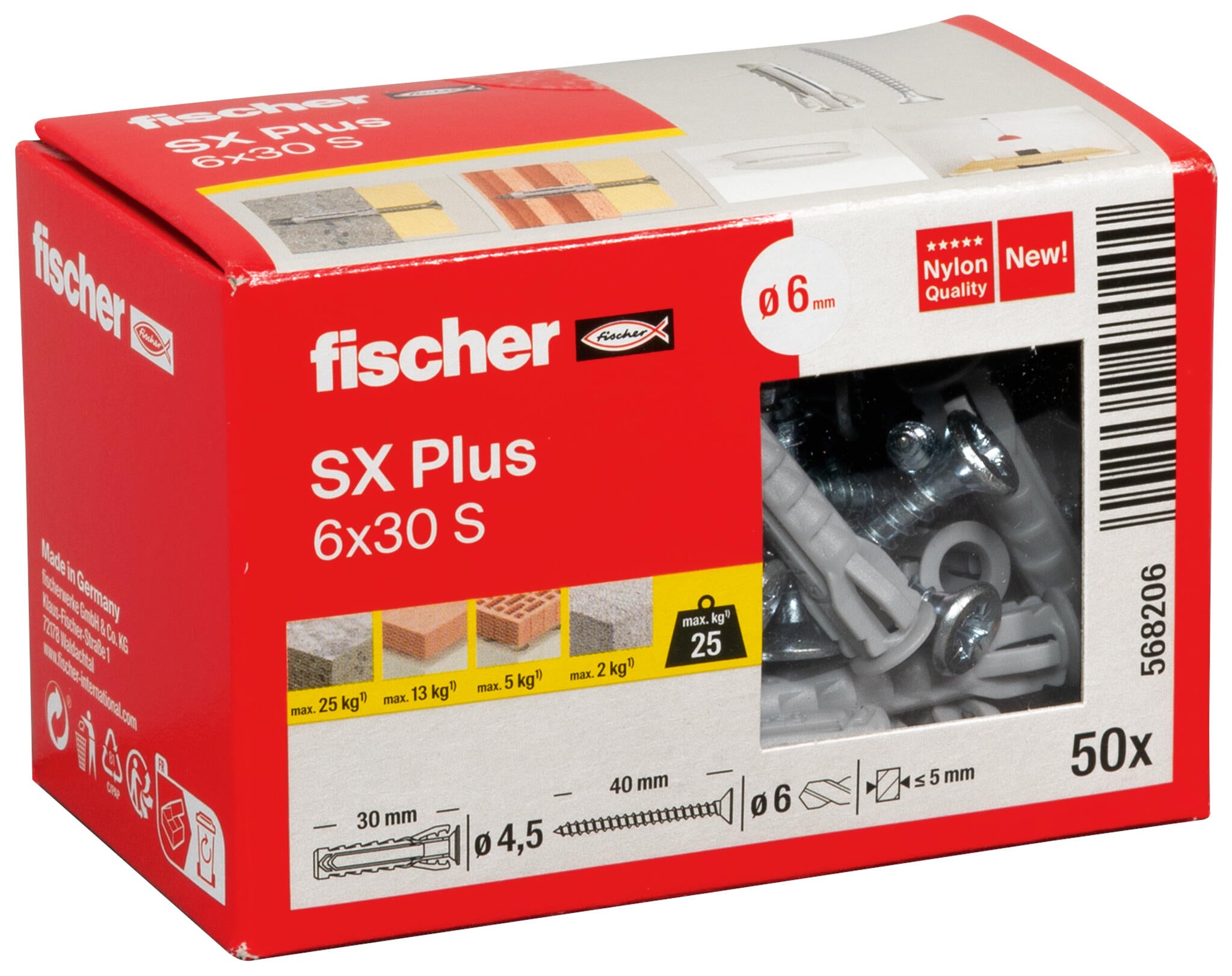 50 chevilles nylon et 50 vis à expansion SX Plus FISCHER, Diam.6 x L.30 mm - 8