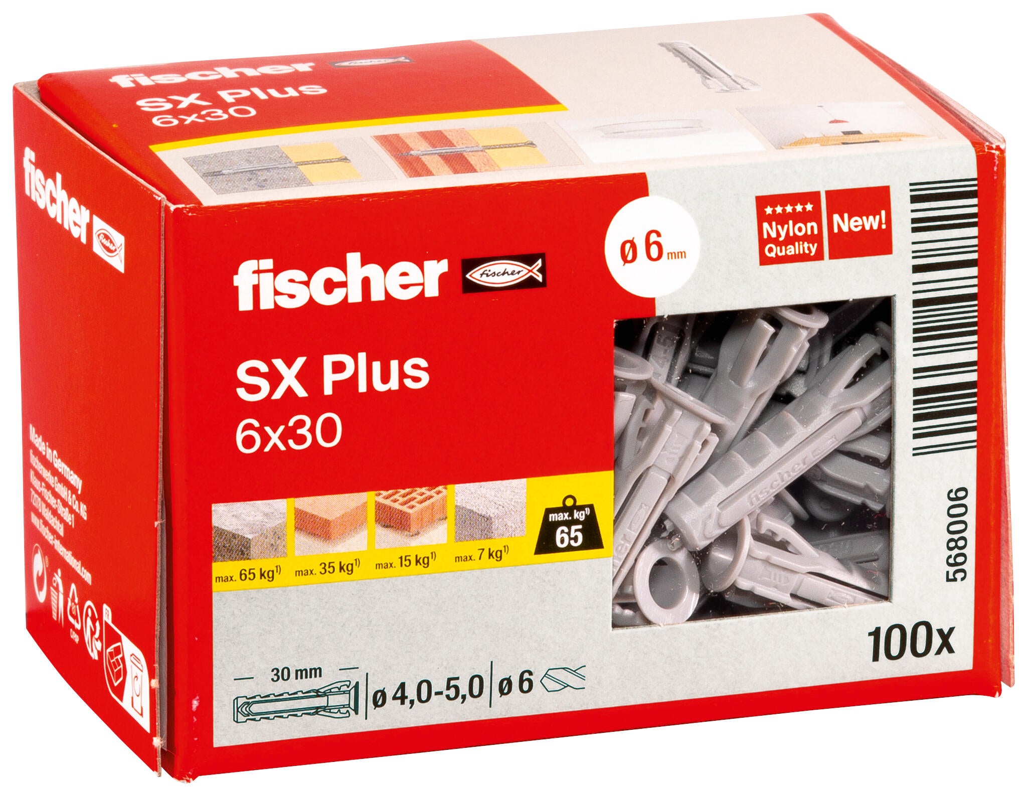100 tacos para material macizo FISCHER SX Plus ø6 mm y L.30 mm - 16