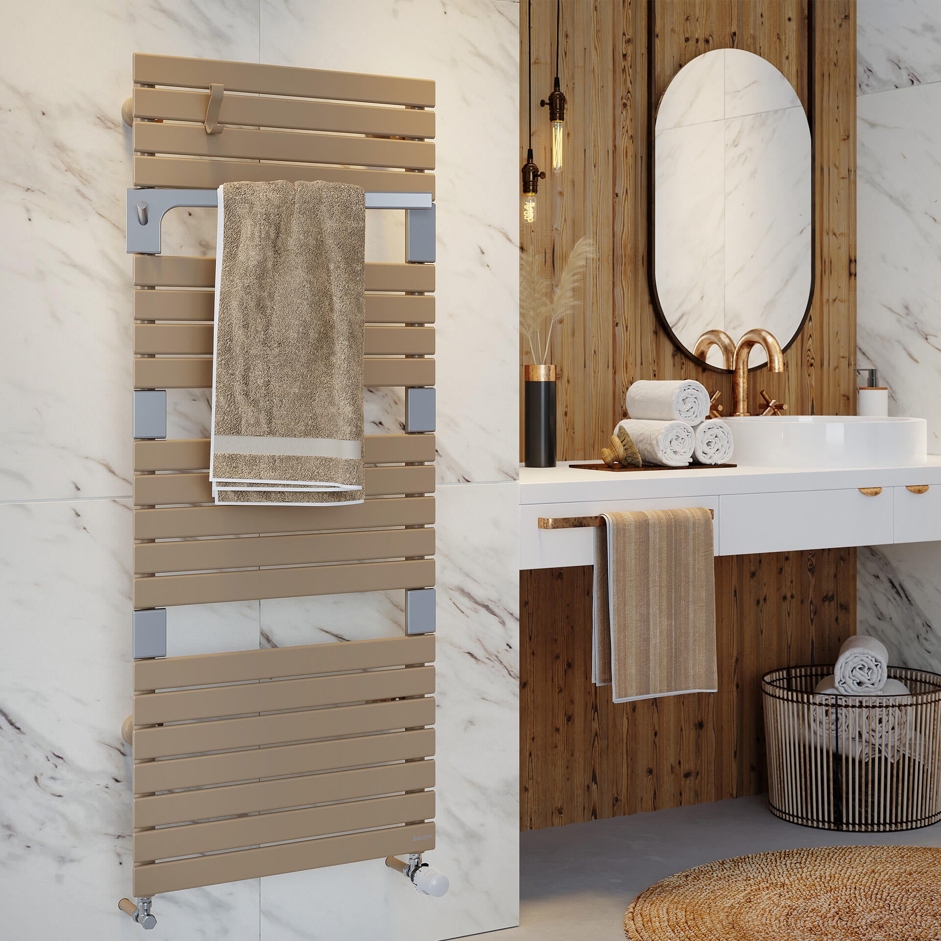 sèche-serviettes asama eau chaude chauffage central salle de bains cappuccino bois - 3