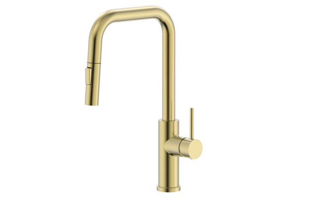 GRIFO DE COCINA EXTRAIBLE PVD ORO CEPILLADO