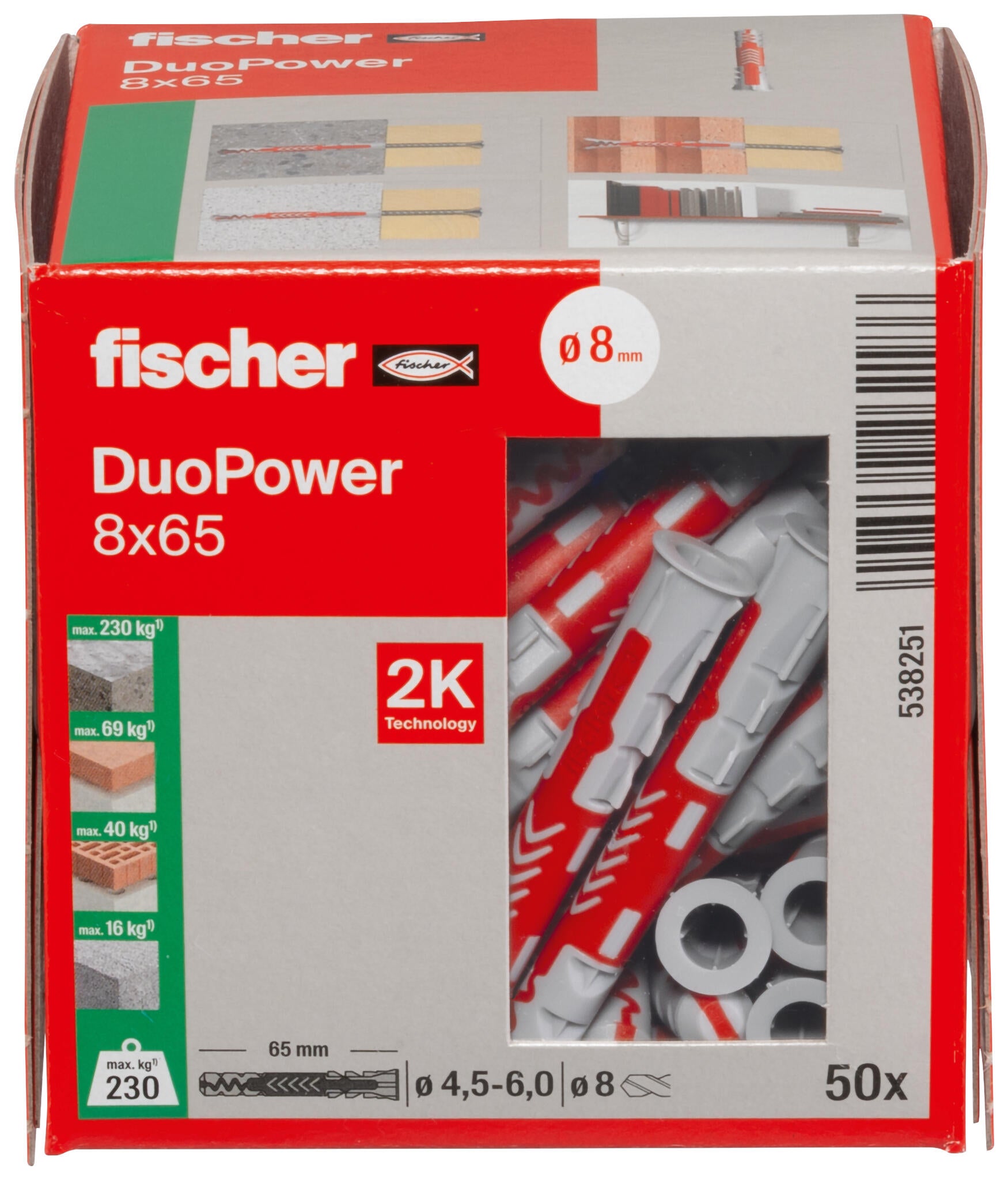 Lot de 50 Cheville pour tout type de mur duopower Duopower 8x65 FISCHER, Ø8 x L. - 8