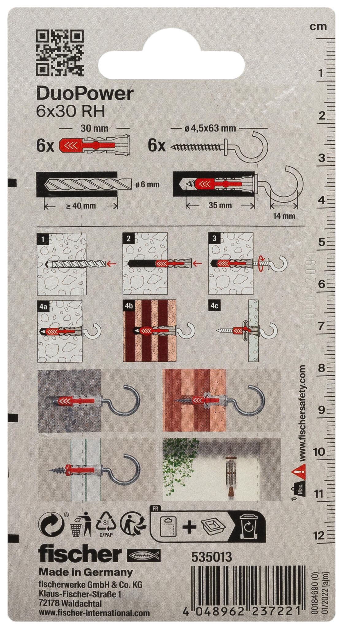 6 chevilles à visser FISCHER Duopower, Ø6 x L.30mm - 8
