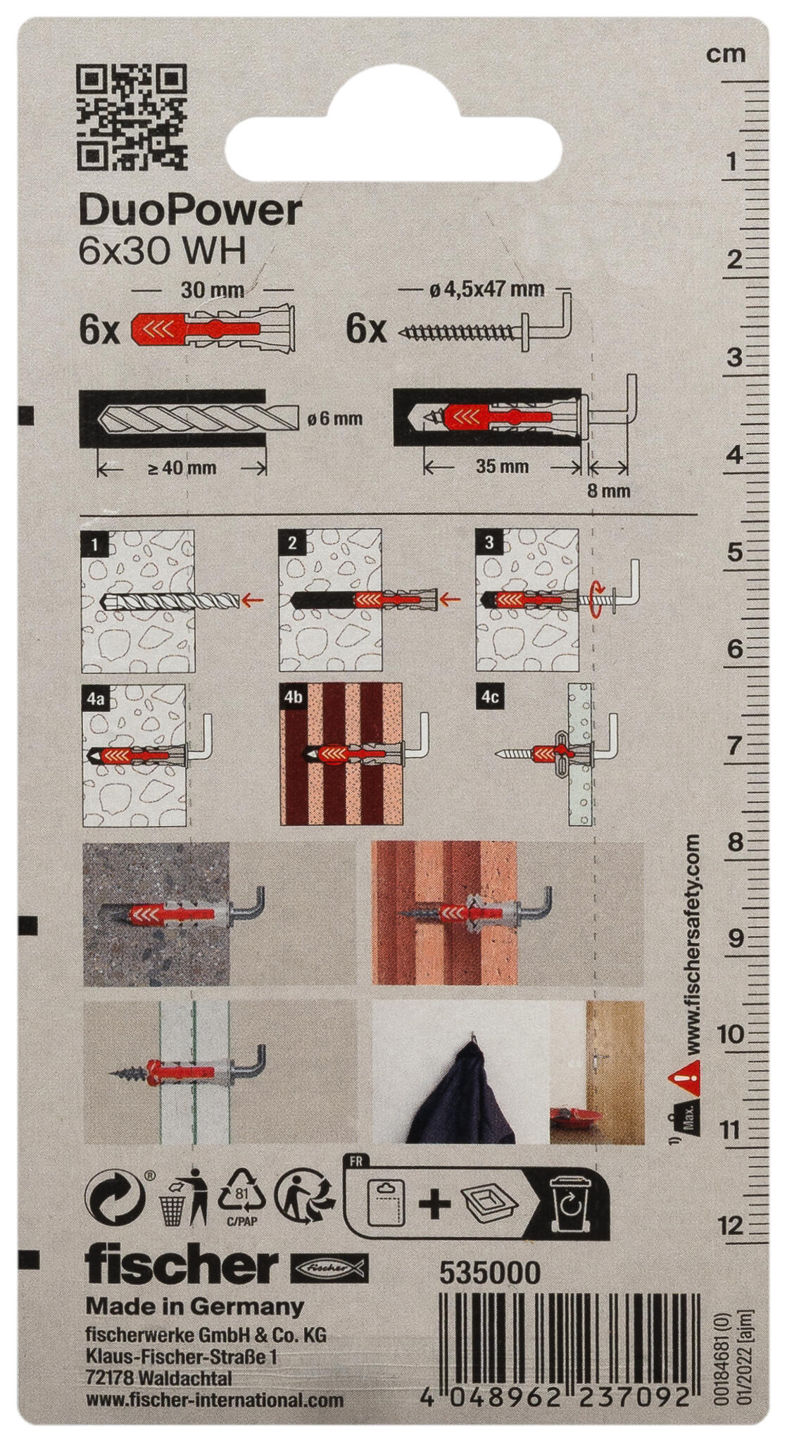 6 chevilles à visser nylon, Duopower, Ø6 x 30 mm FISCHER - 8
