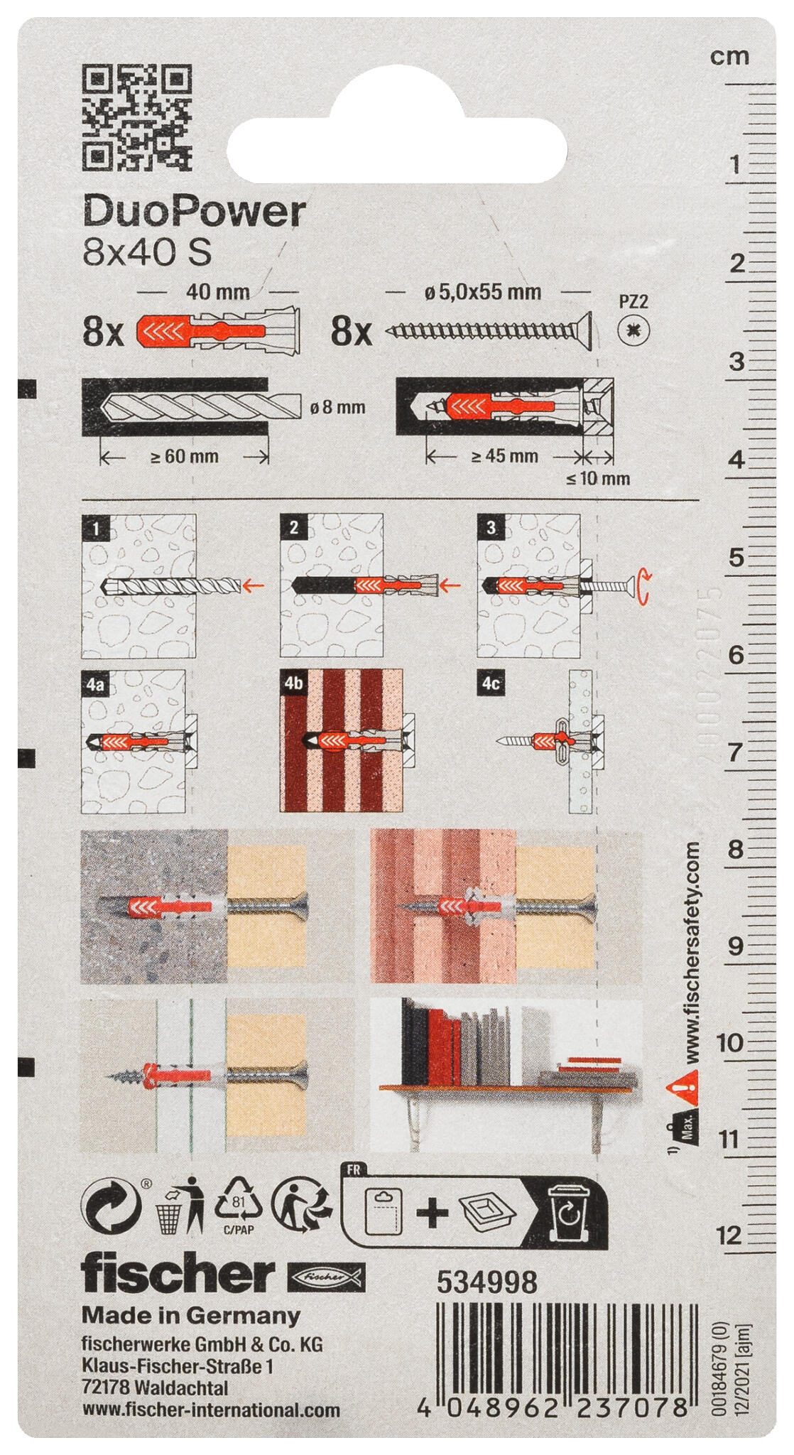 8 chevilles et vis à expansion FISCHER, Ø8 x L.40.0 mm - 9