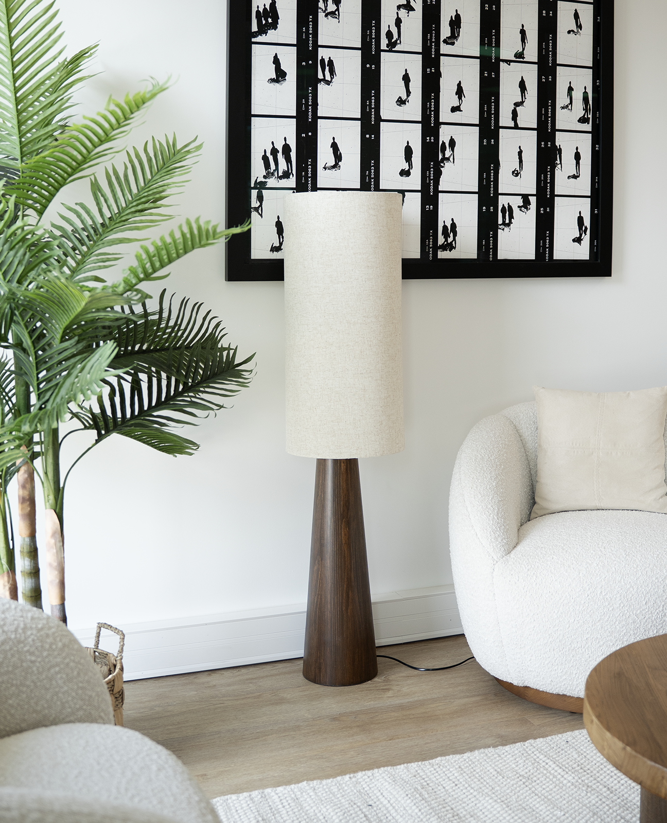 Lampadaire Louc, bois, marron, H.140 cm, E27