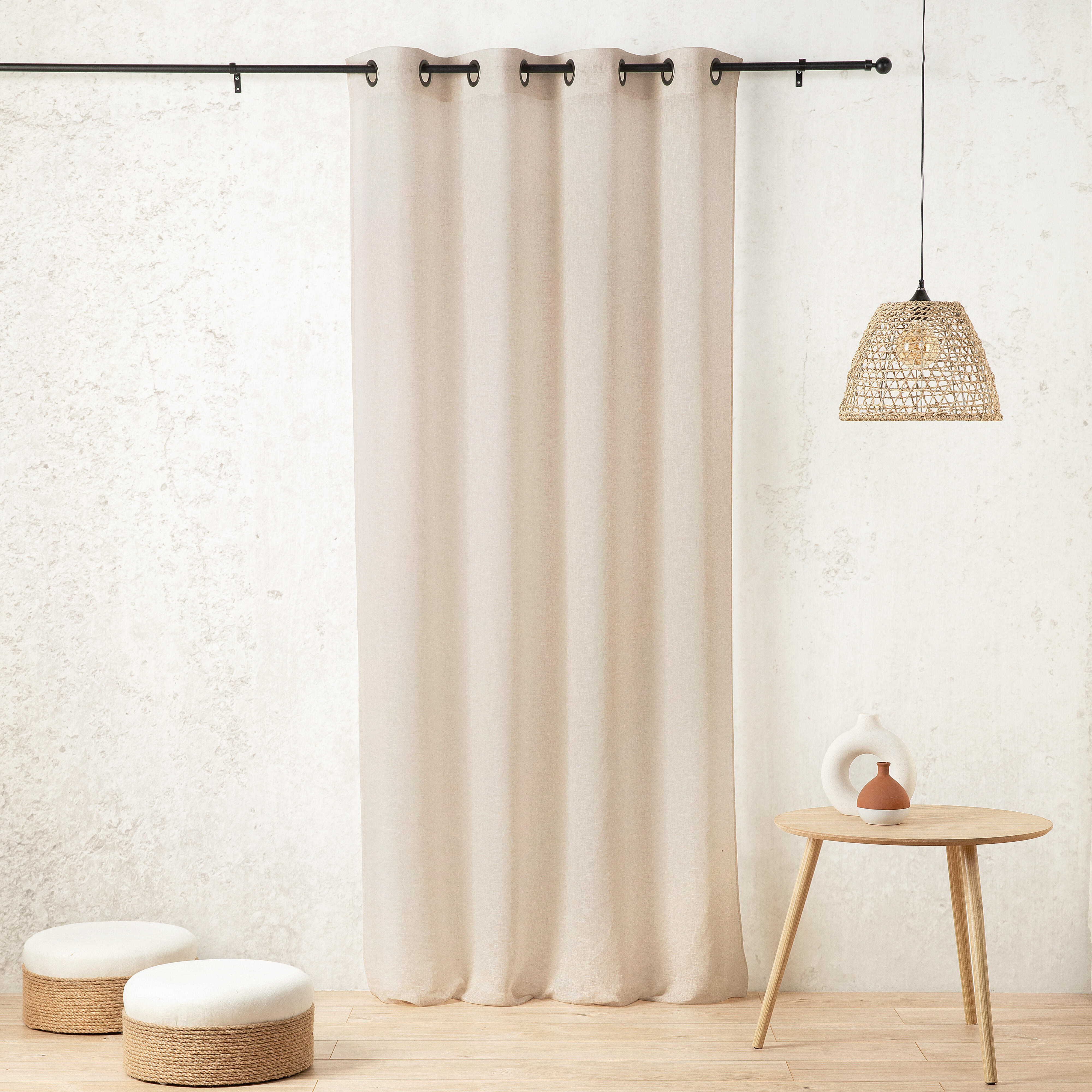 Voilage tamisant, Gaze de lin, beige H.260 x l.140 cm - 2
