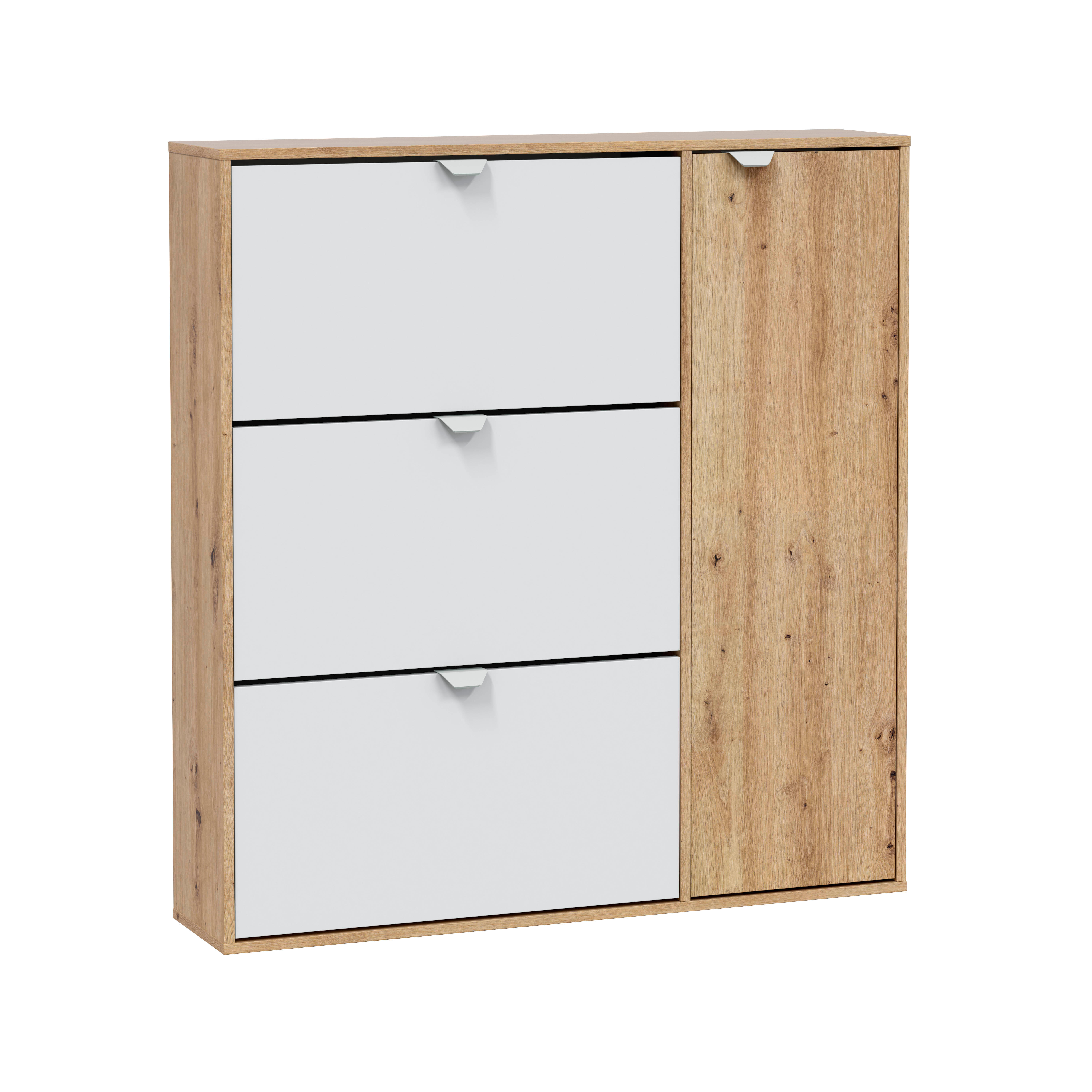 Sapateira 4 portas branco e carvalho 30 pares 105x112x24 cm Garona - 9