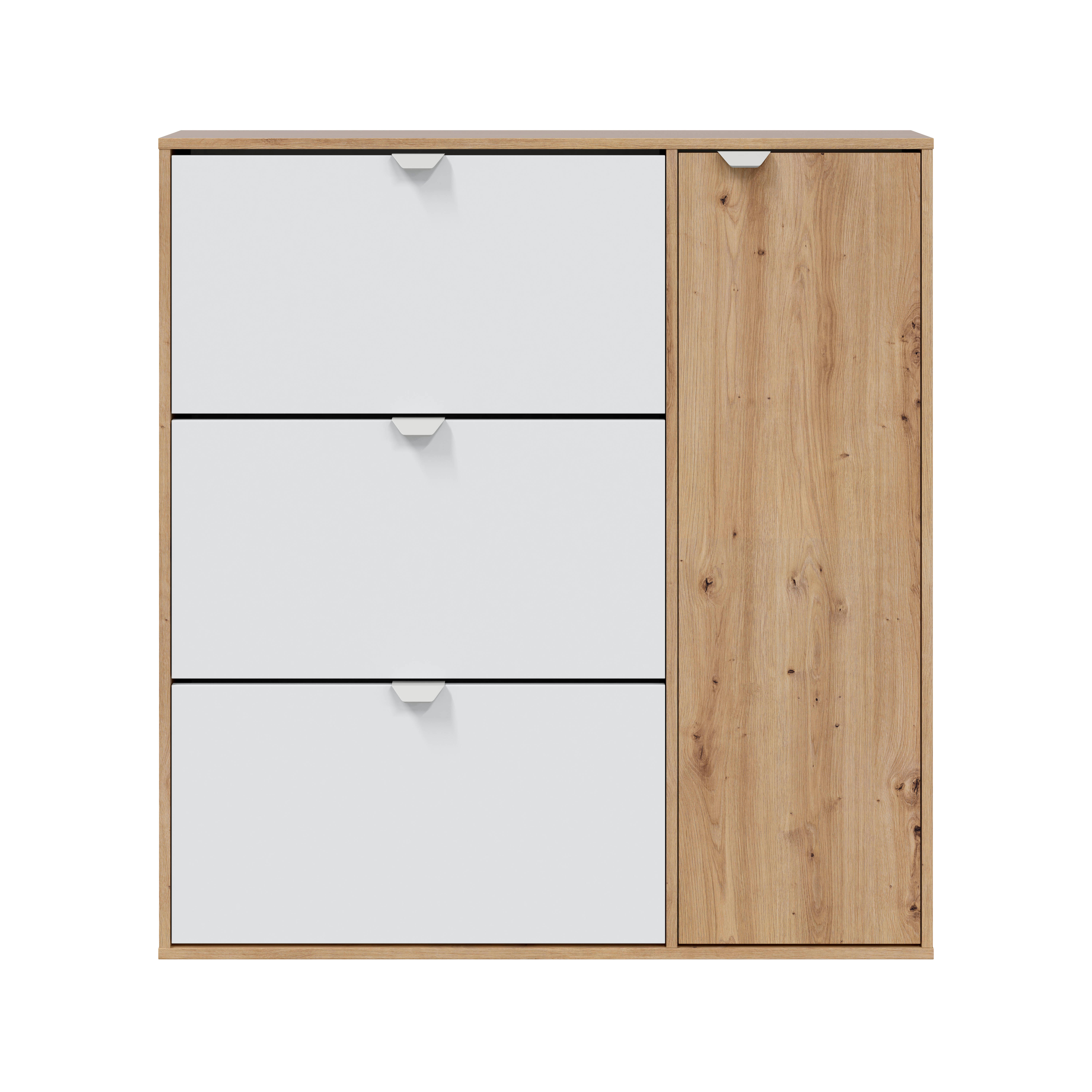 Sapateira 4 portas branco e carvalho 30 pares 105x112x24 cm Garona - 3