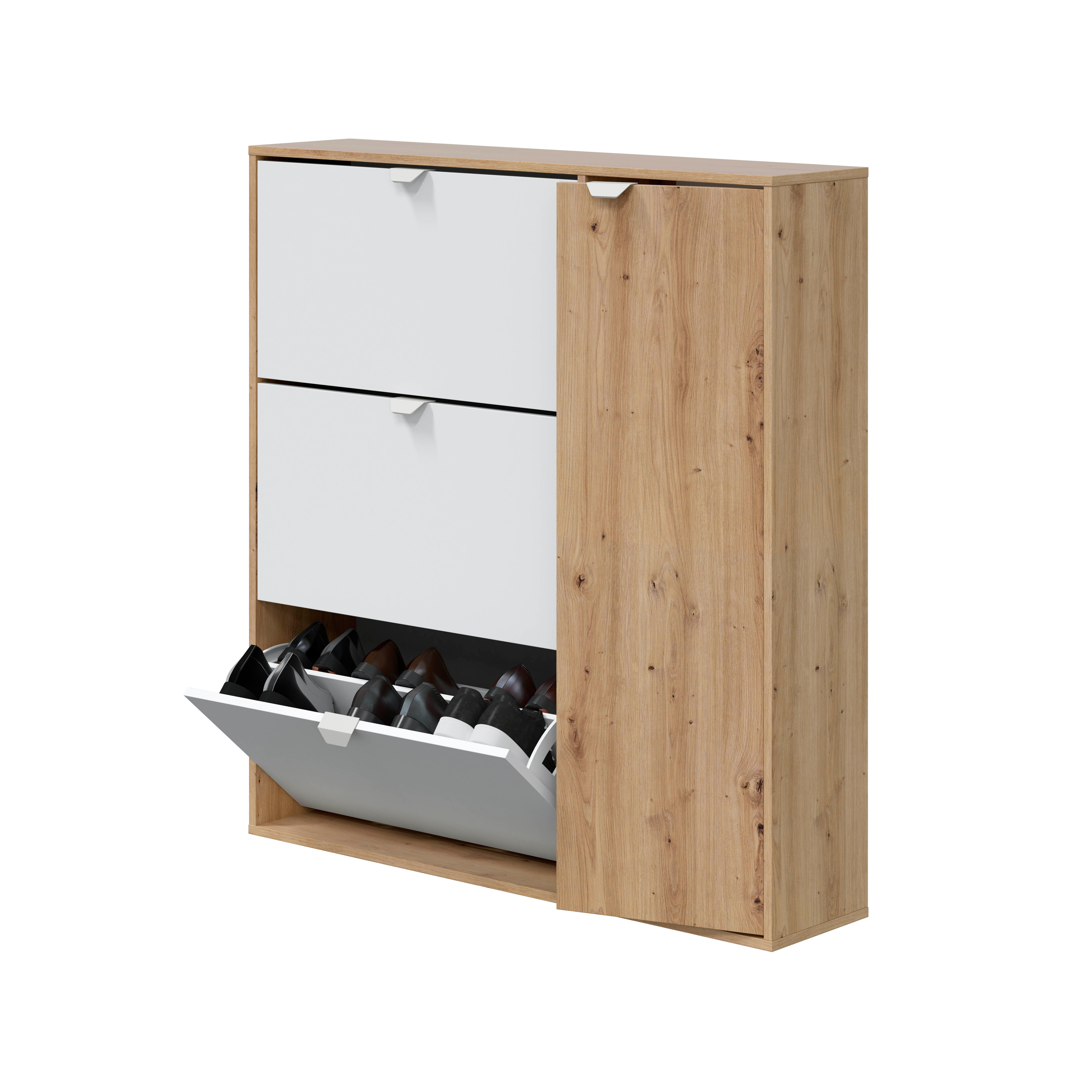 Sapateira 4 portas branco e carvalho 30 pares 105x112x24 cm Garona - 2